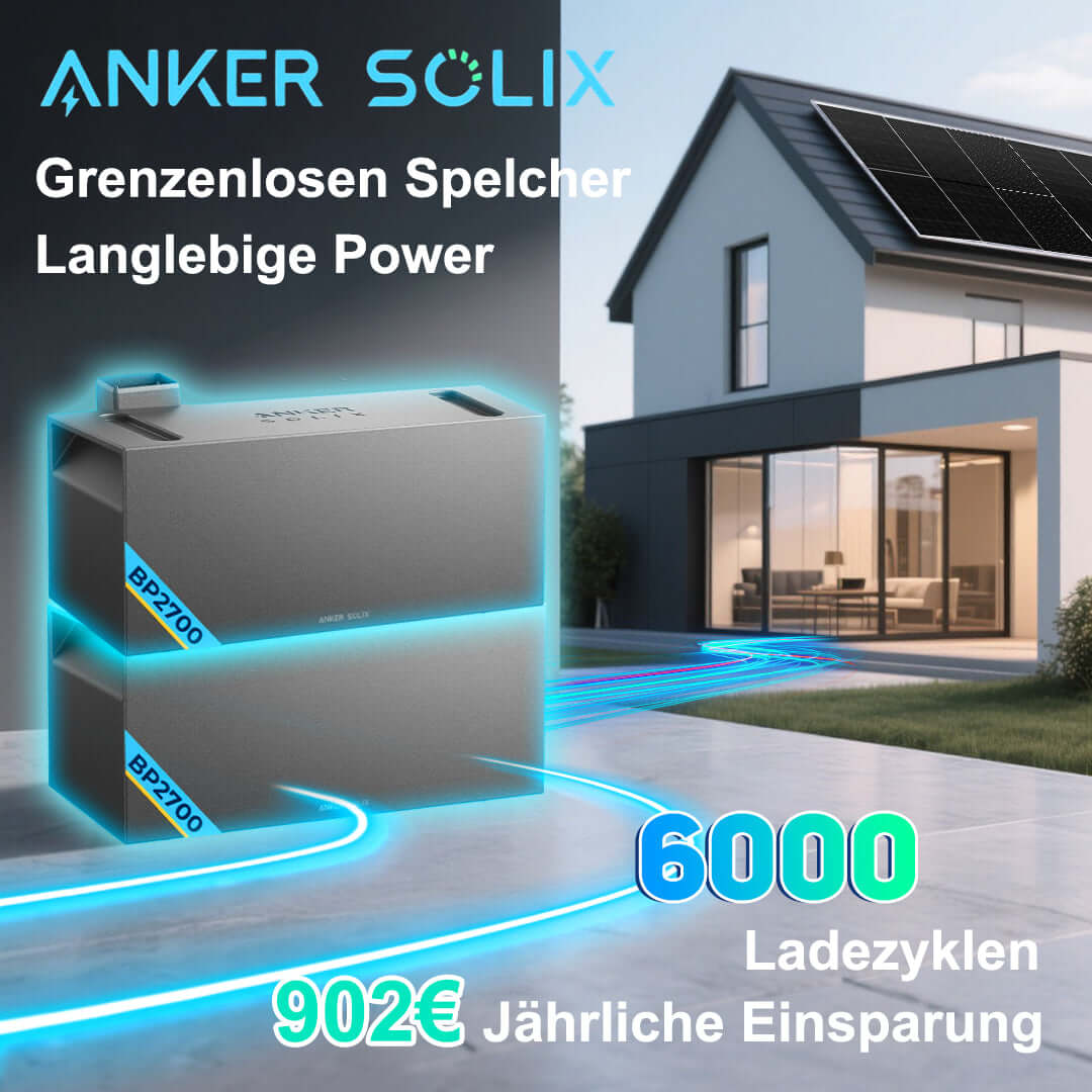 Anker SOLIX BP2700 Erweiterungsakku mit langlebiger Power für Solarenergie, 6000 Ladezyklen, 902€ jährliche Ersparnis