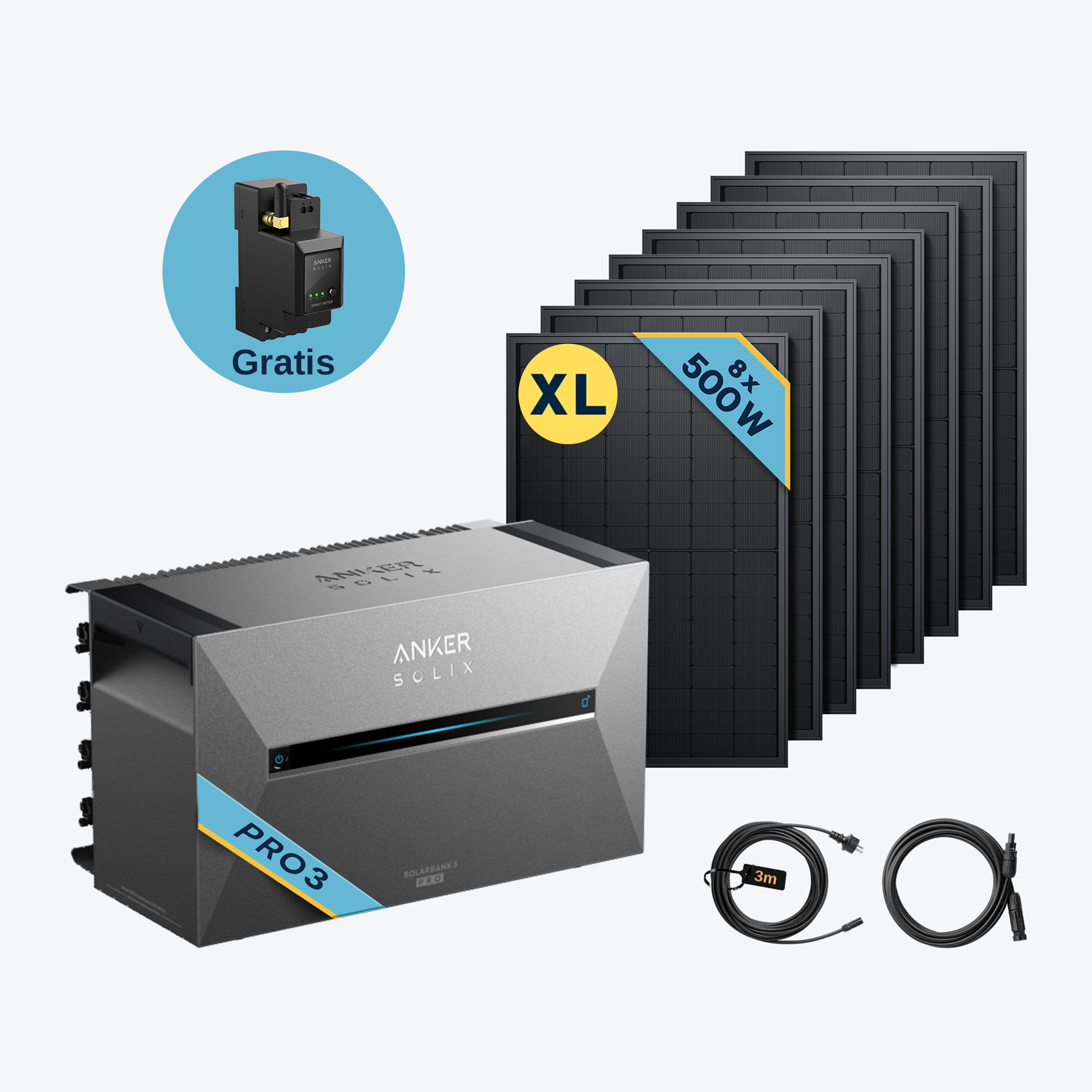 Anker SOLIX Solarbank 3 E2700 Pro Balkonkraftwerk speicher mit 500Wp Solarmodul und MC4 Solarkabel Set