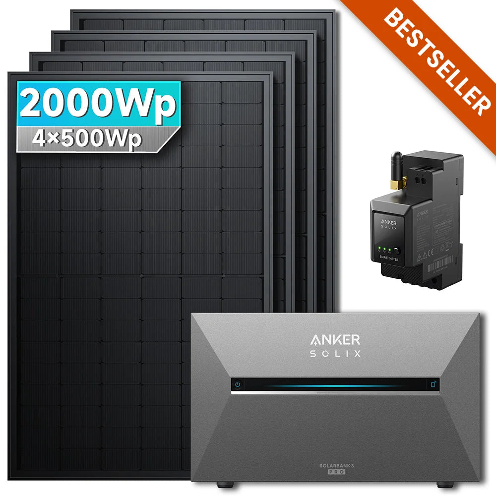 Anker SOLIX Solarbank 3 E2700 Pro Balkonkraftwerk Speicher mit 500Wp Solarmodul und MC4 Solarkabel Set