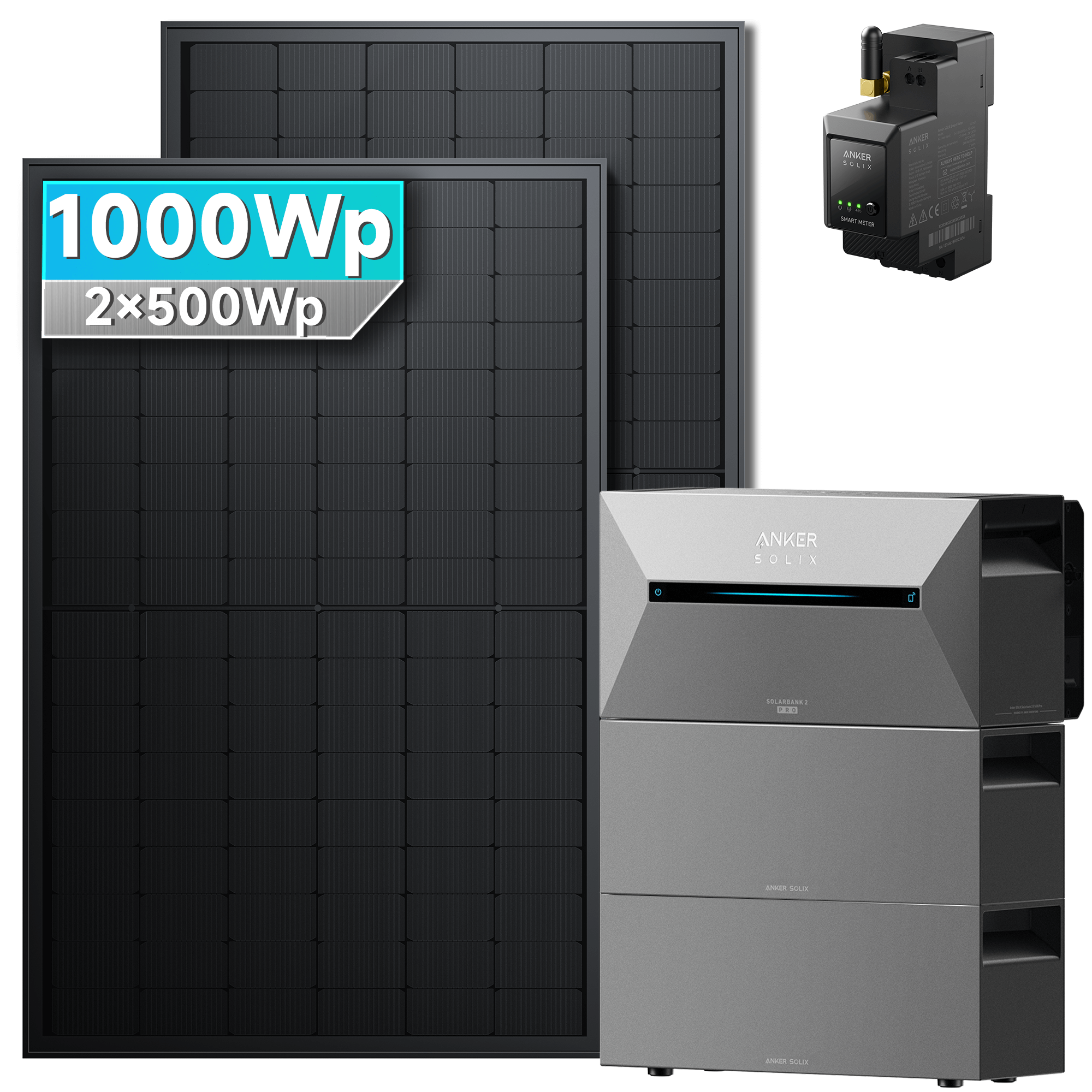 Anker SOLIX Solarbank 2 E1600 Pro Balkonkraftwerk mit Speicher 1000W mit BP2700x2 Erweiterungsakku Set