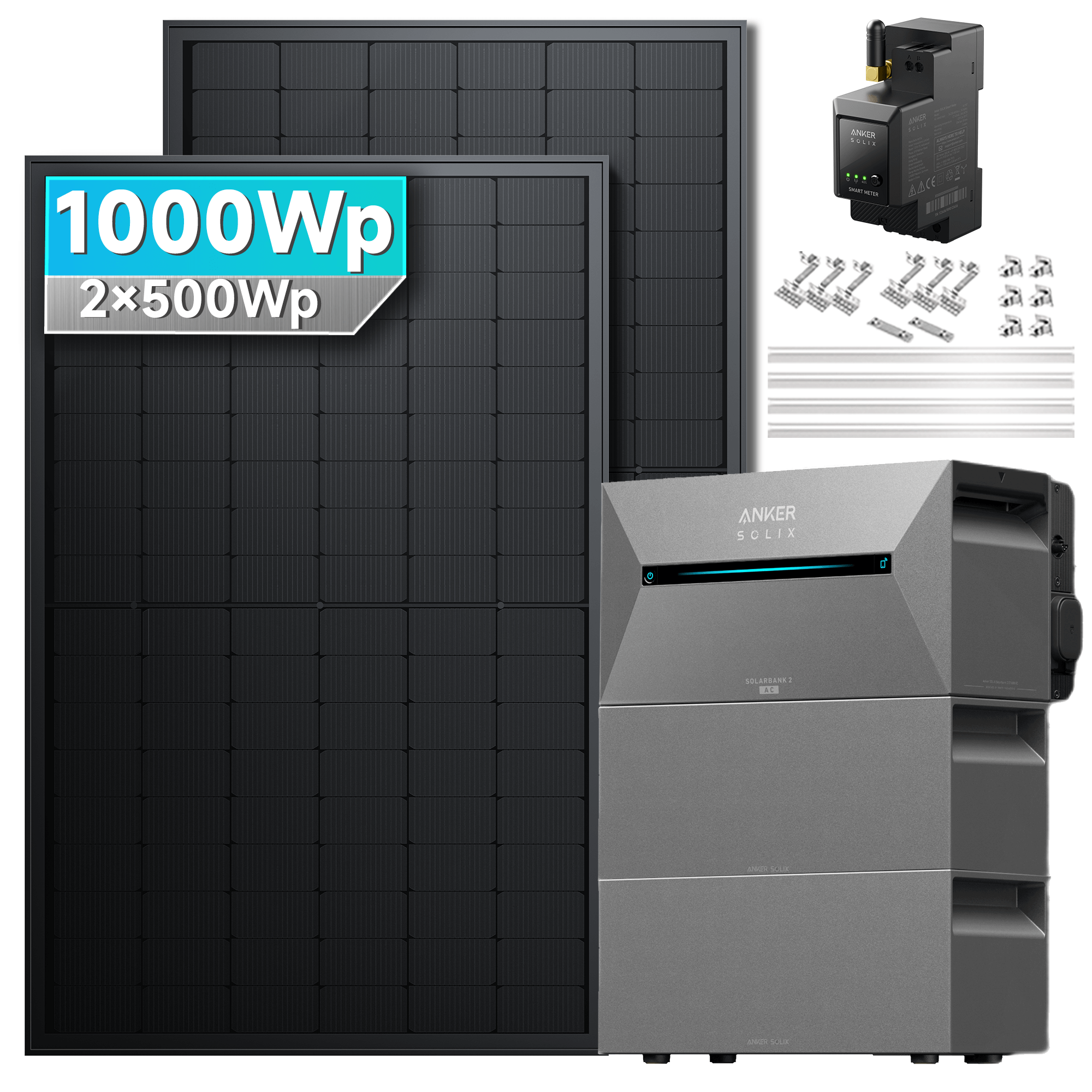 Anker SOLIX Solarbank 2 E1600 Pro Balkonkraftwerk mit Speicher 1000W Ziegeldach halterung Set mit BP2700x2 Erweiterungsakku