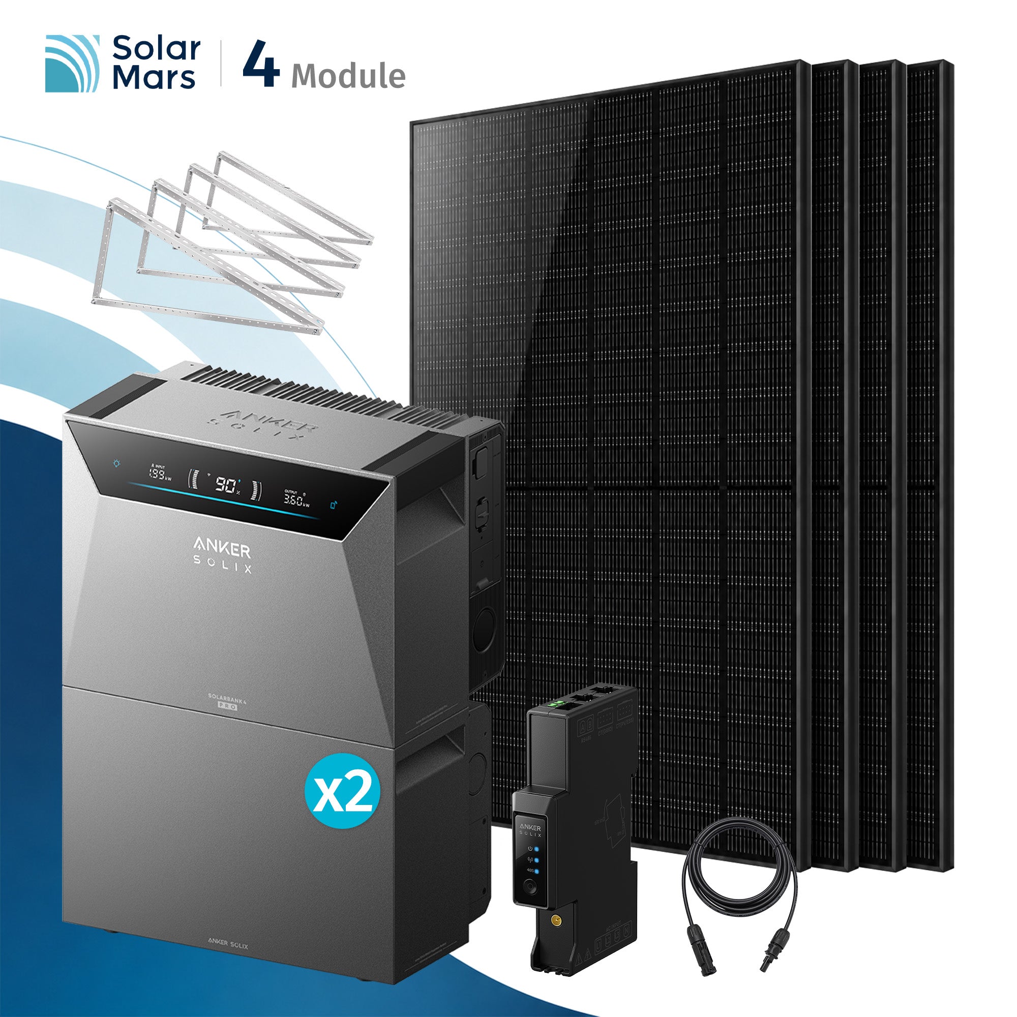 Anker SOLIX Solarbank 4 Pro 2000Wp Balkonkraftwerk Set mit 4×500Wp Modulen, 2 Zusatzakku und Flachdach-Halterung