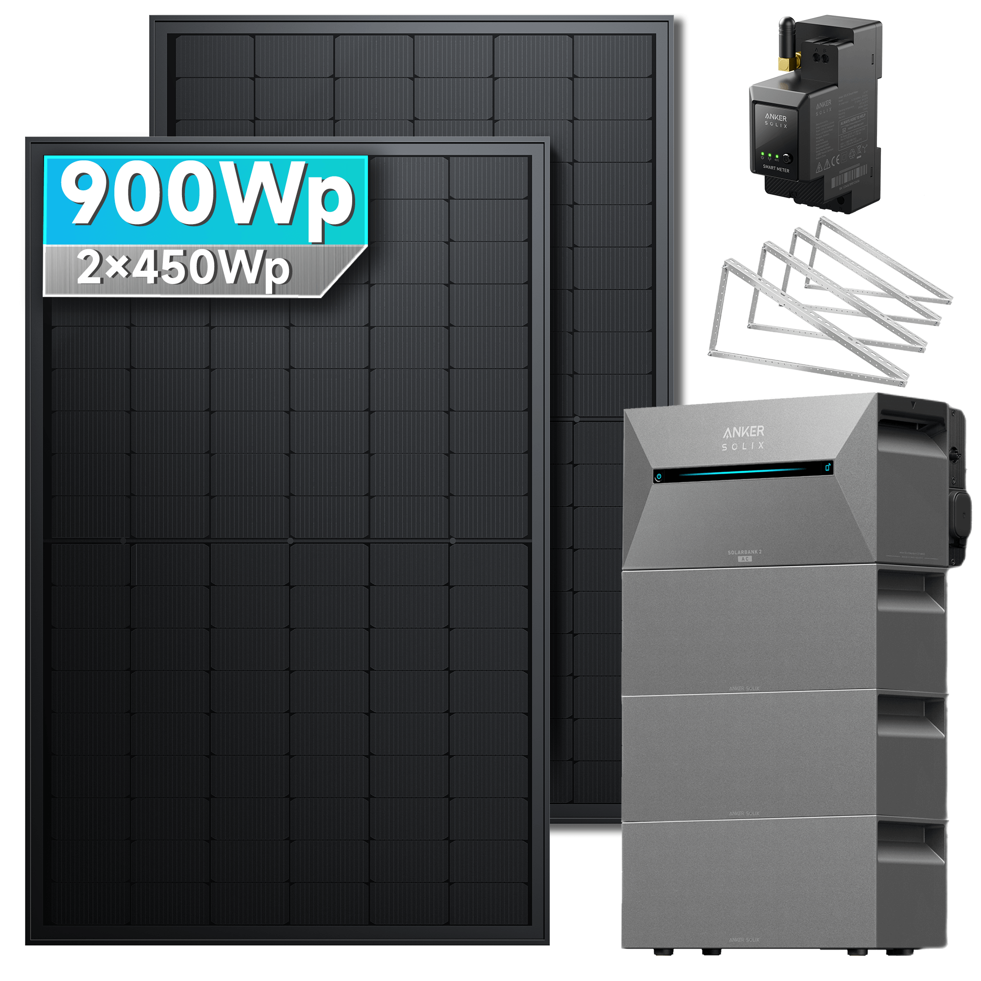 Anker SOLIX Solarbank 2 E1600 Pro Balkonkraftwerk speicher mit 450Wp Solarmodul und MC4 Solarkabel Set