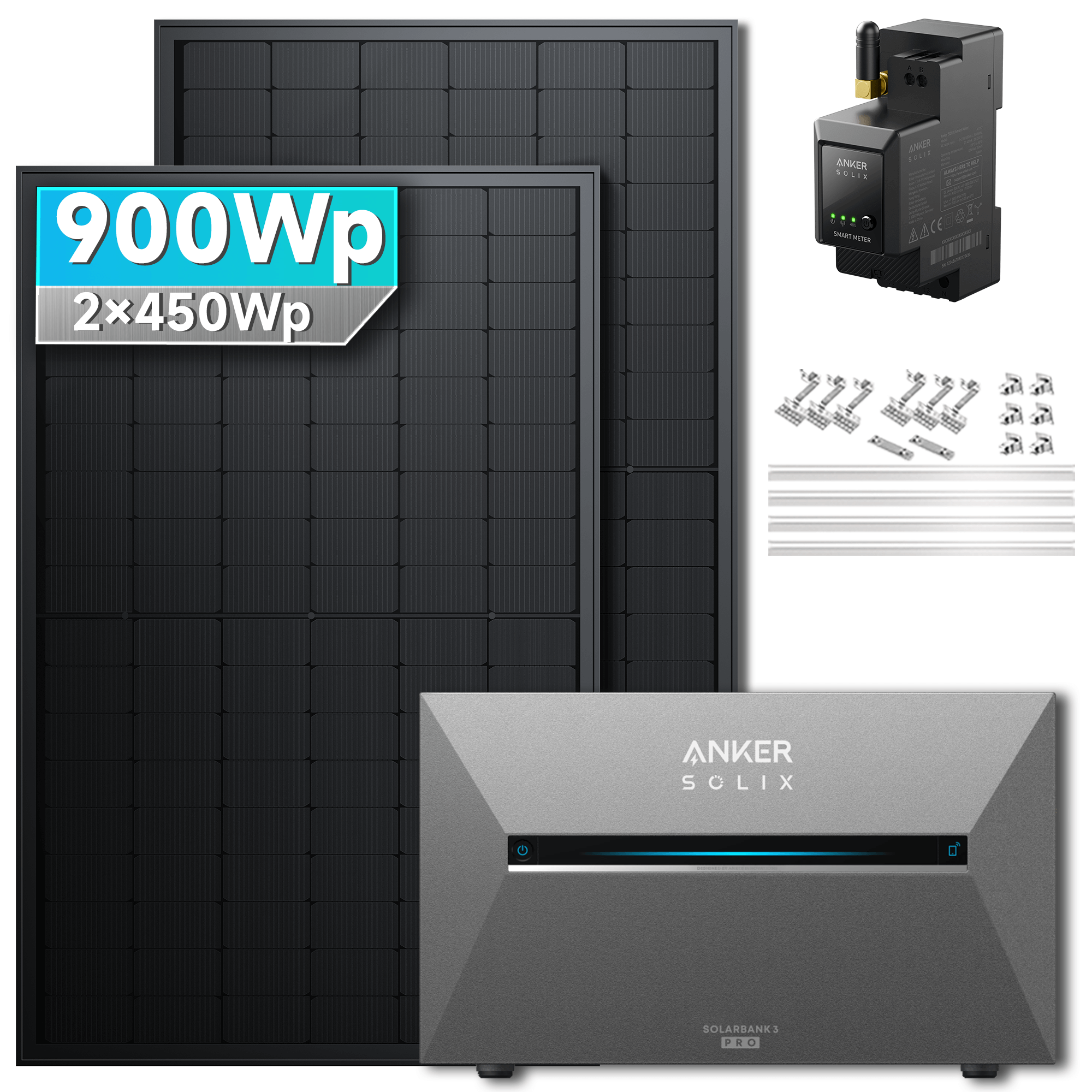 Anker SOLIX Solarbank 3 E2700 Pro Balkonkraftwerk speicher mit 450Wp Solarmodul und MC4 Solarkabel Set