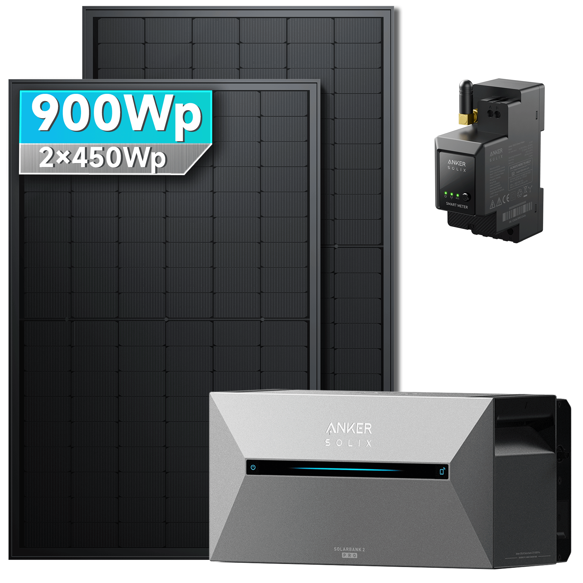 Anker SOLIX Solarbank 2 E1600 Pro Balkonkraftwerk speicher mit 450Wp Solarmodul und MC4 Solarkabel Set