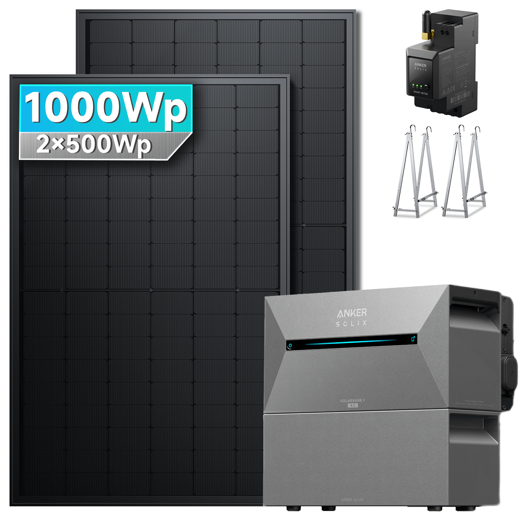 Anker SOLIX Solarbank 2 E1600 Pro Balkonkraftwerk speicher mit 500Wp Solarmodul Set