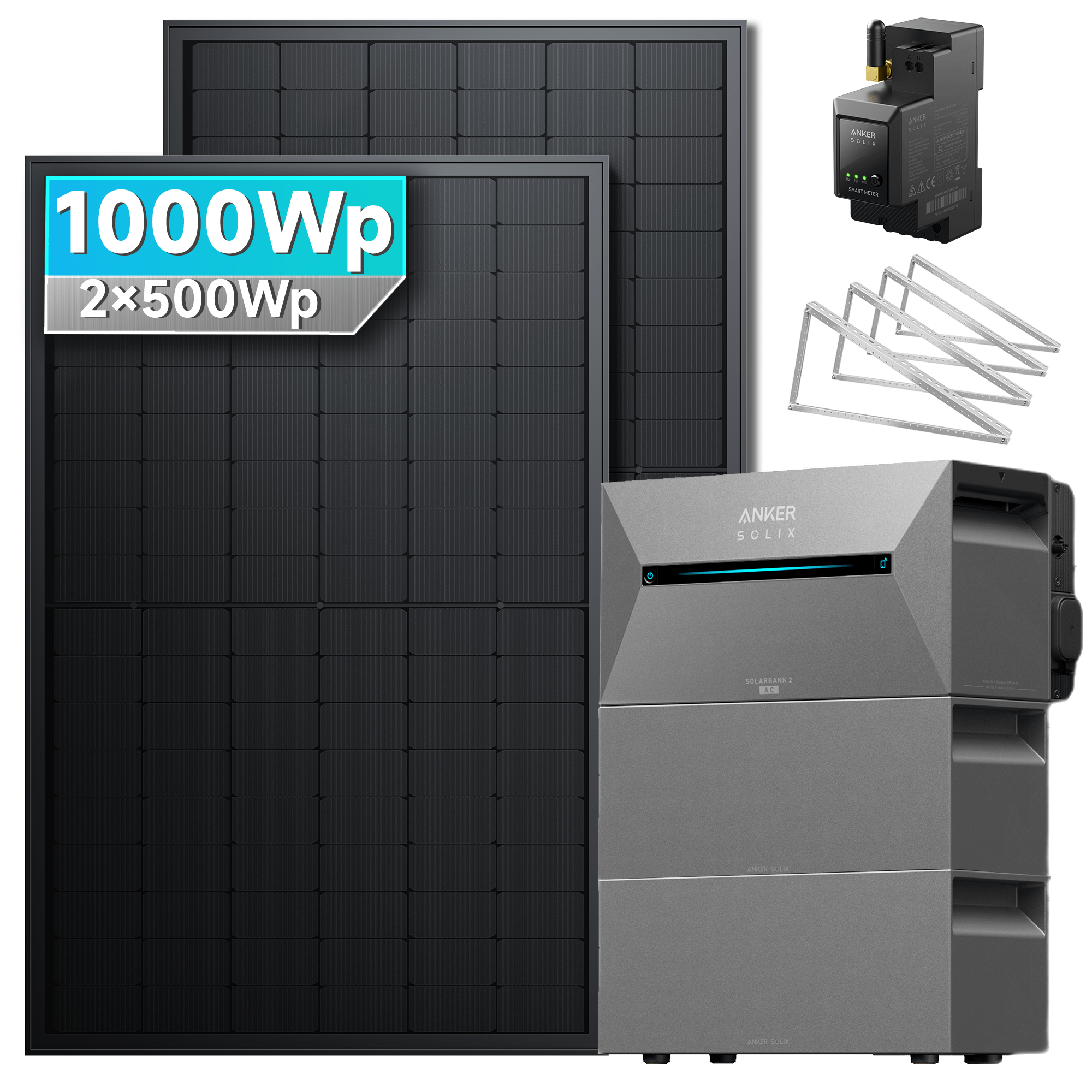 Anker SOLIX Solarbank 2 E1600 Pro Balkonkraftwerk speicher mit 500Wp Solarmodul Set
