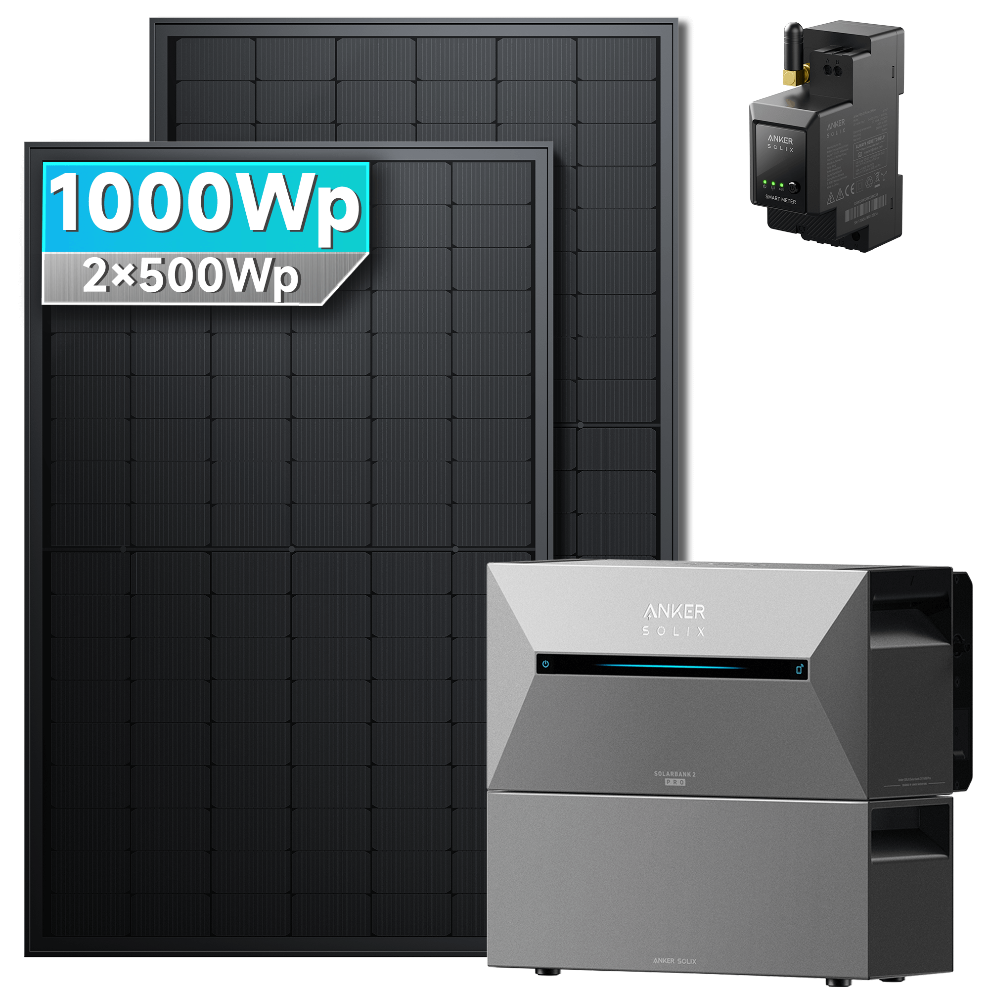 Anker SOLIX Solarbank 2 E1600 Pro Balkonkraftwerk speicher mit 450Wp Solarmodul und MC4 Solarkabel Set