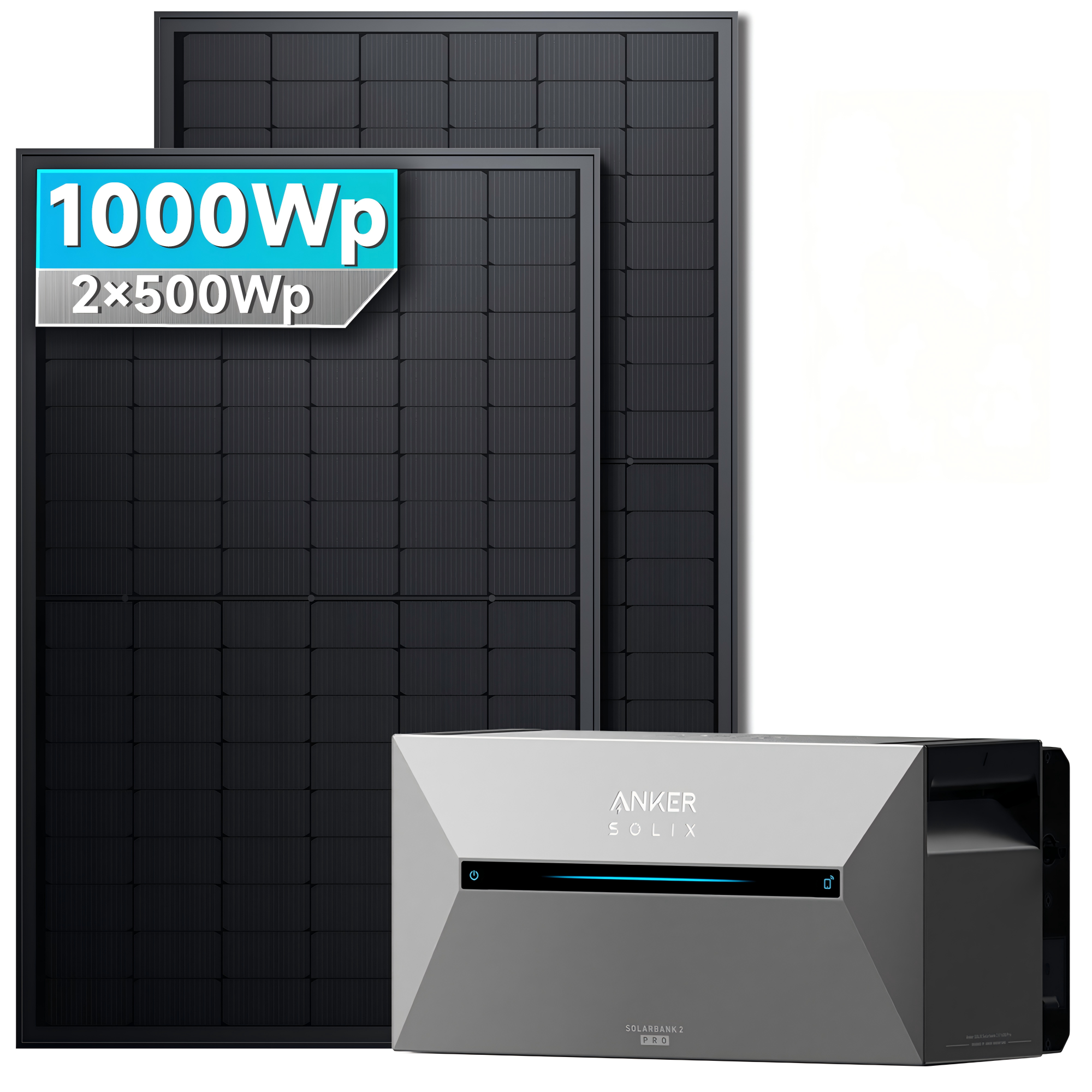 Anker SOLIX Solarbank 2 E1600 Pro mit 500Wp Bifaziales Solarmodul Basic Set