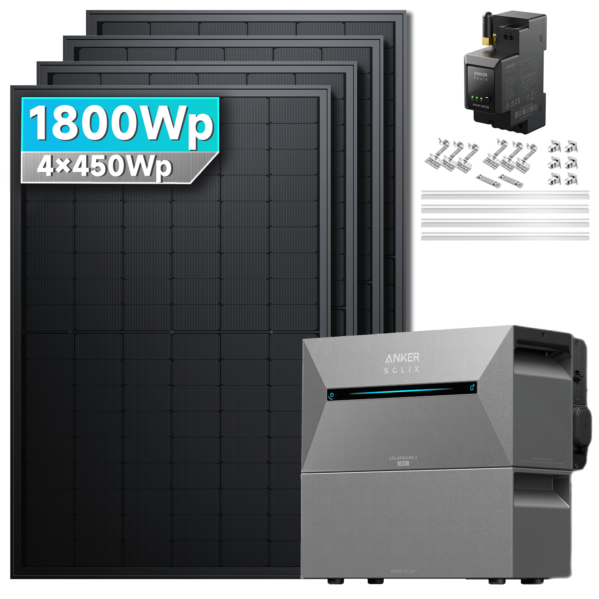 Anker SOLIX Solarbank 2 E1600 Pro Balkonkraftwerk speicher mit 450Wp Solarmodul und MC4 Solarkabel Set