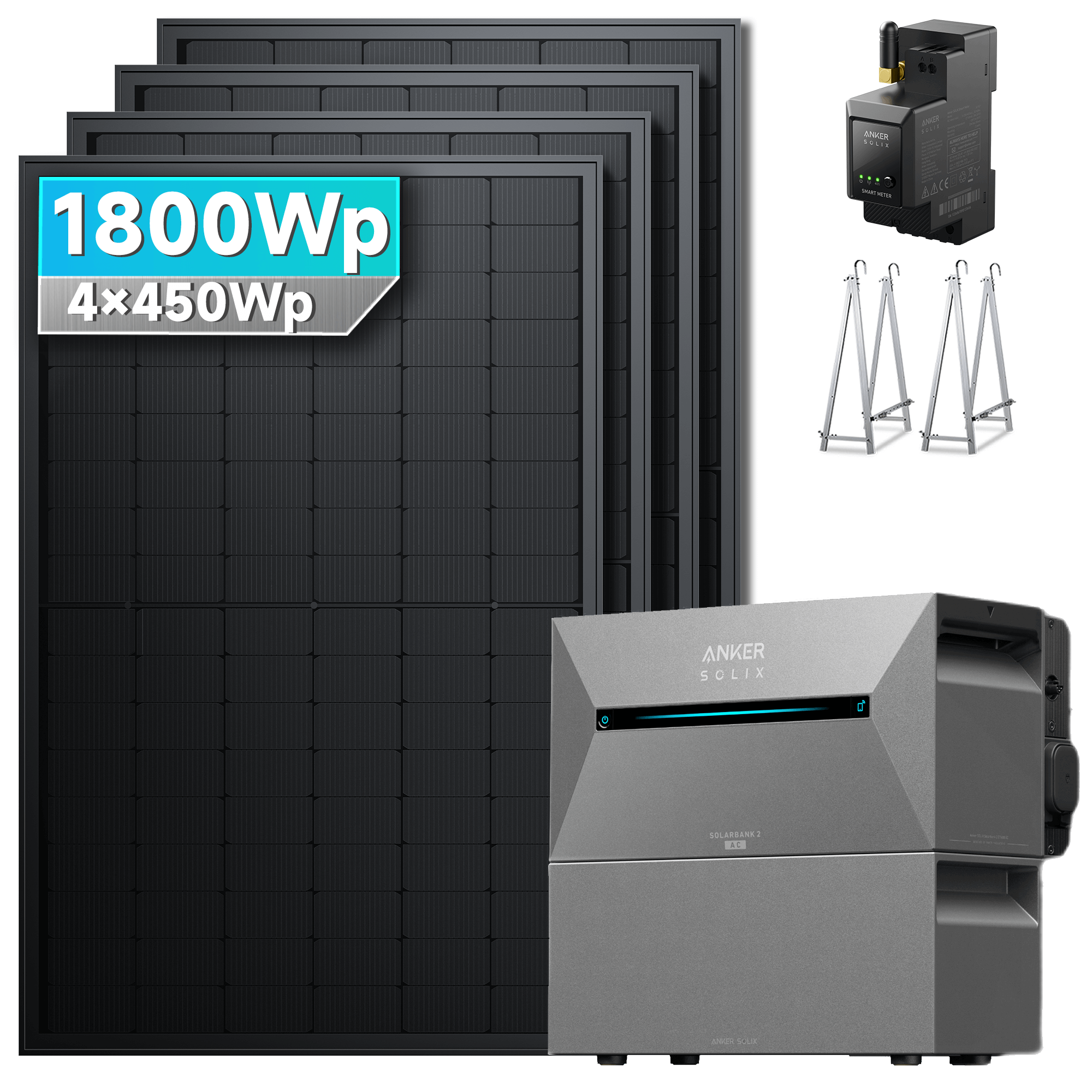 Anker SOLIX Solarbank 2 E1600 Pro Balkonkraftwerk speicher mit 450Wp Solarmodul und MC4 Solarkabel Set