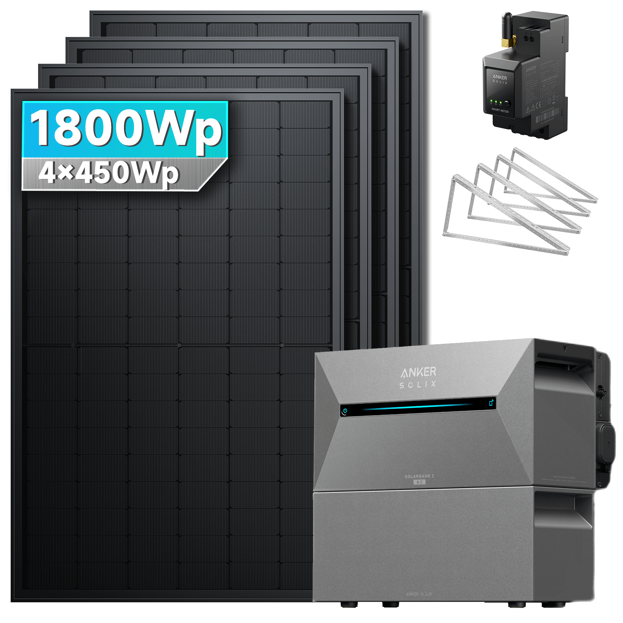 Anker SOLIX Solarbank 2 E1600 Pro Balkonkraftwerk speicher mit 450Wp Solarmodul und MC4 Solarkabel Set