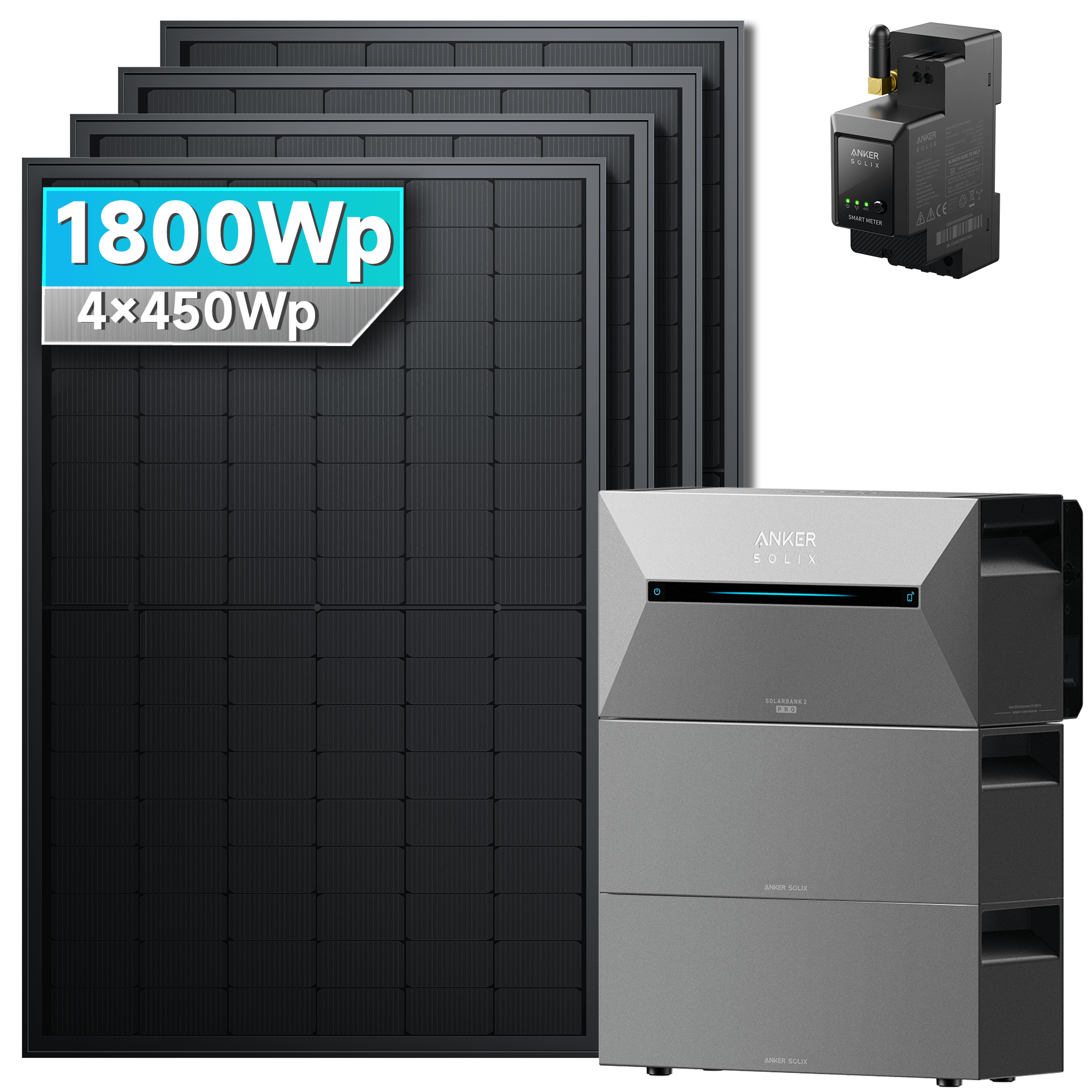 Anker SOLIX Solarbank 2 E1600 Pro Balkonkraftwerk speicher mit 450Wp Solarmodul und MC4 Solarkabel Set