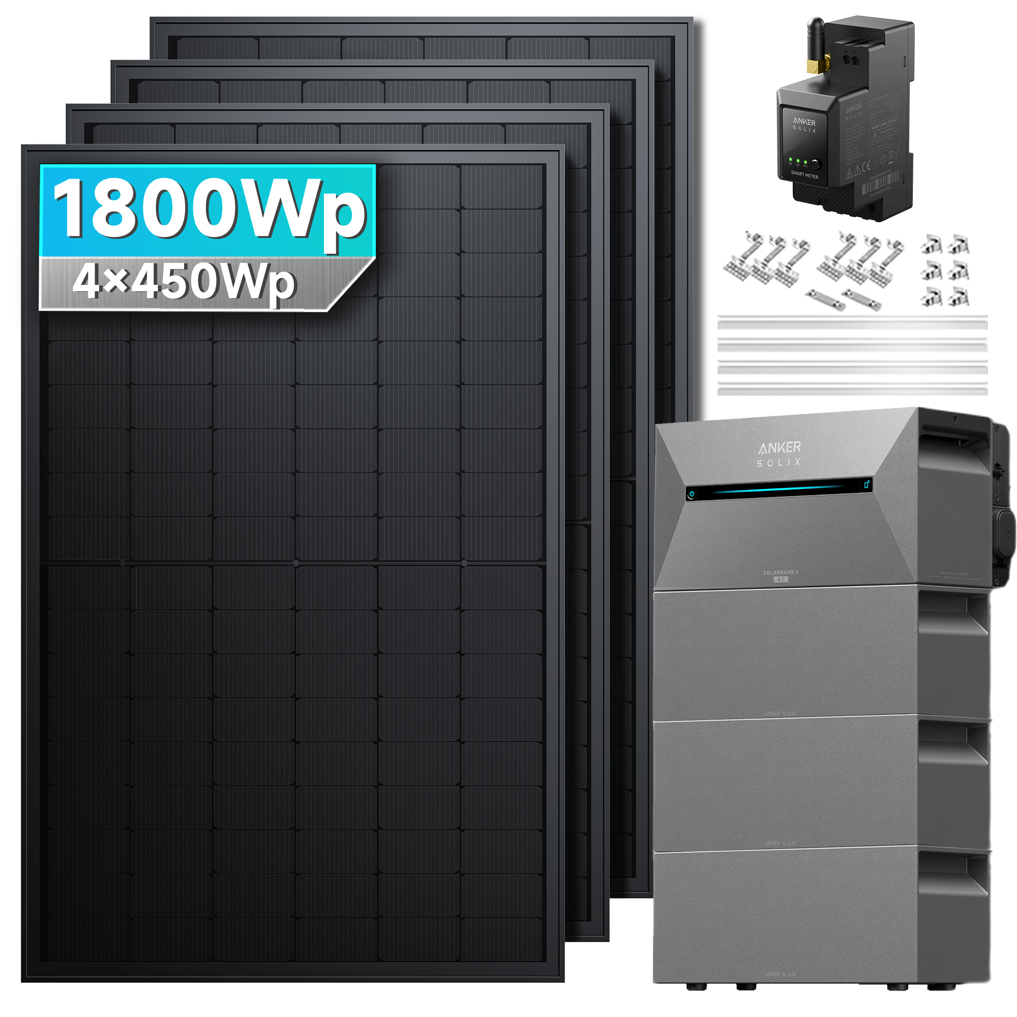 Anker SOLIX Solarbank 2 E1600 Pro Balkonkraftwerk speicher mit 450Wp Solarmodul und MC4 Solarkabel Set