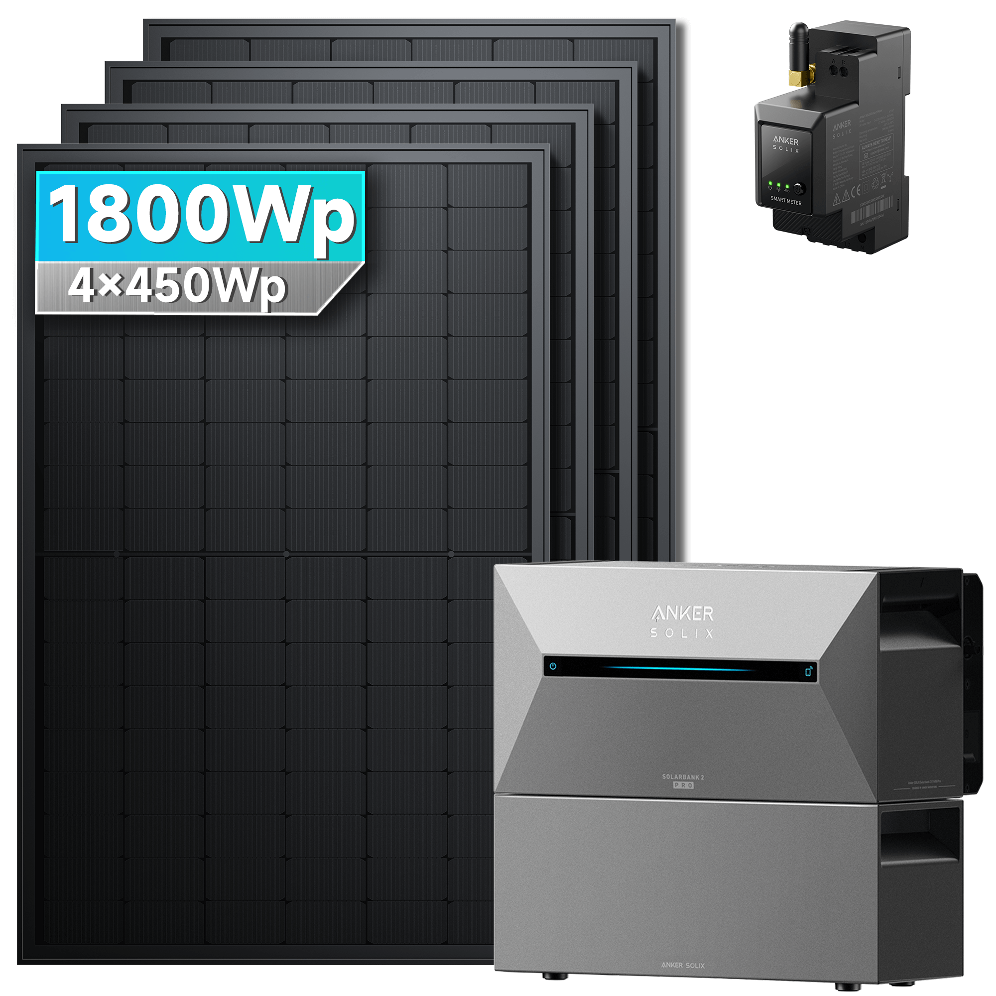 Anker SOLIX Solarbank 2 E1600 Pro Balkonkraftwerk speicher mit 450Wp Solarmodul und MC4 Solarkabel Set