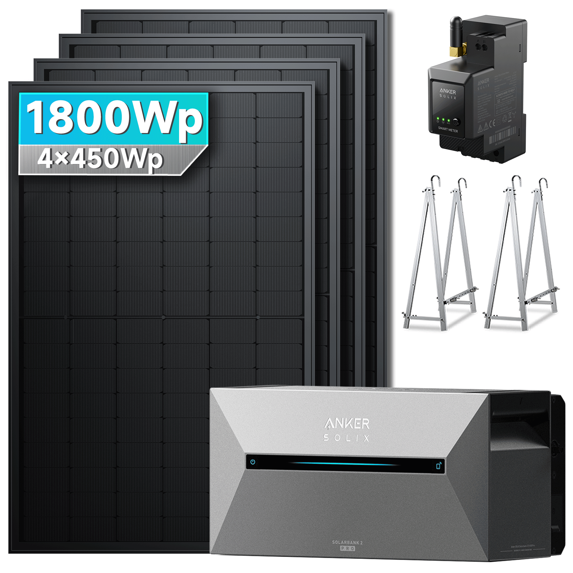 Anker SOLIX Solarbank 2 E1600 Pro Balkonkraftwerk speicher mit 450Wp Solarmodul und MC4 Solarkabel Set