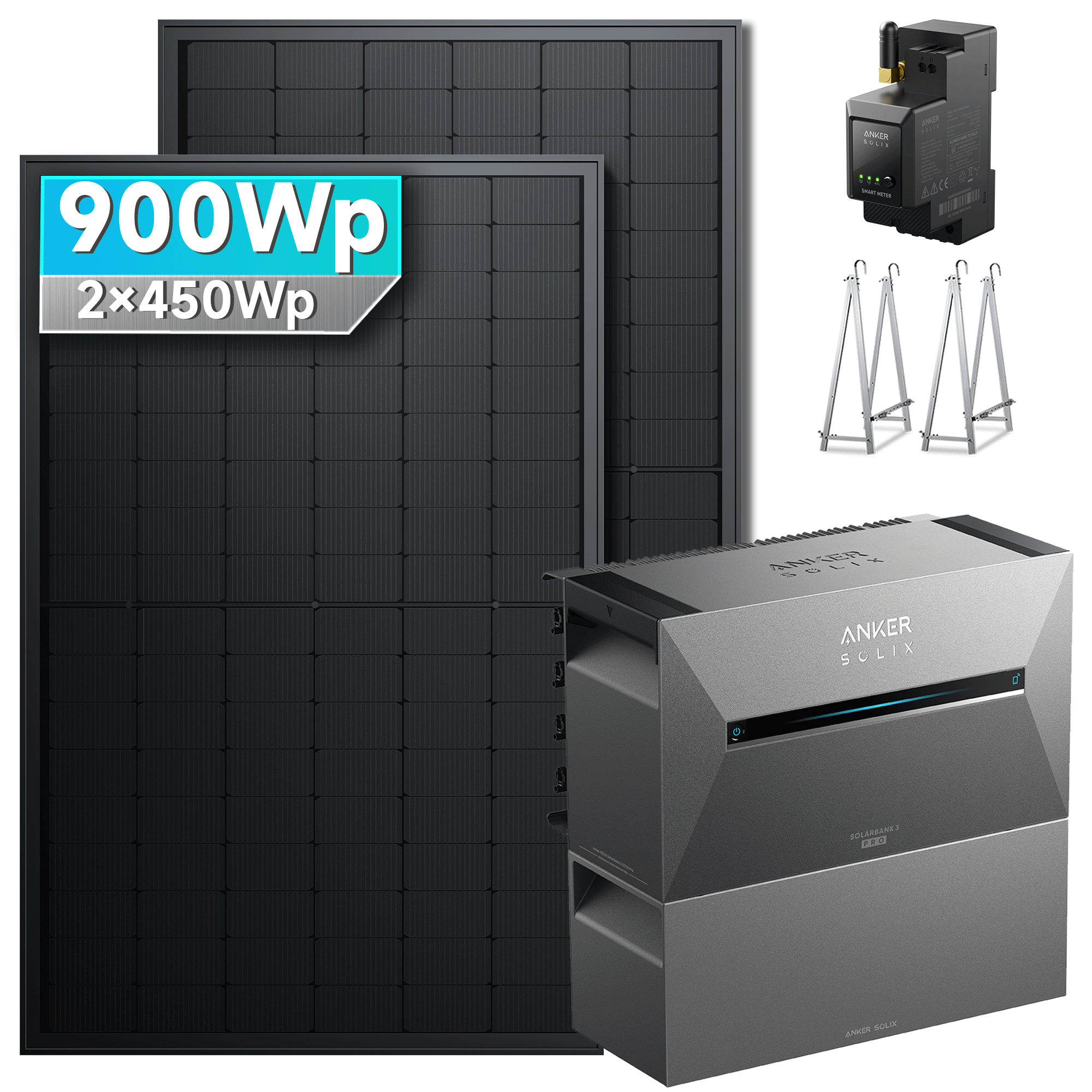 Anker SOLIX Solarbank 3 E2700 Pro Balkonkraftwerk speicher mit 450Wp Solarmodul und MC4 Solarkabel Set