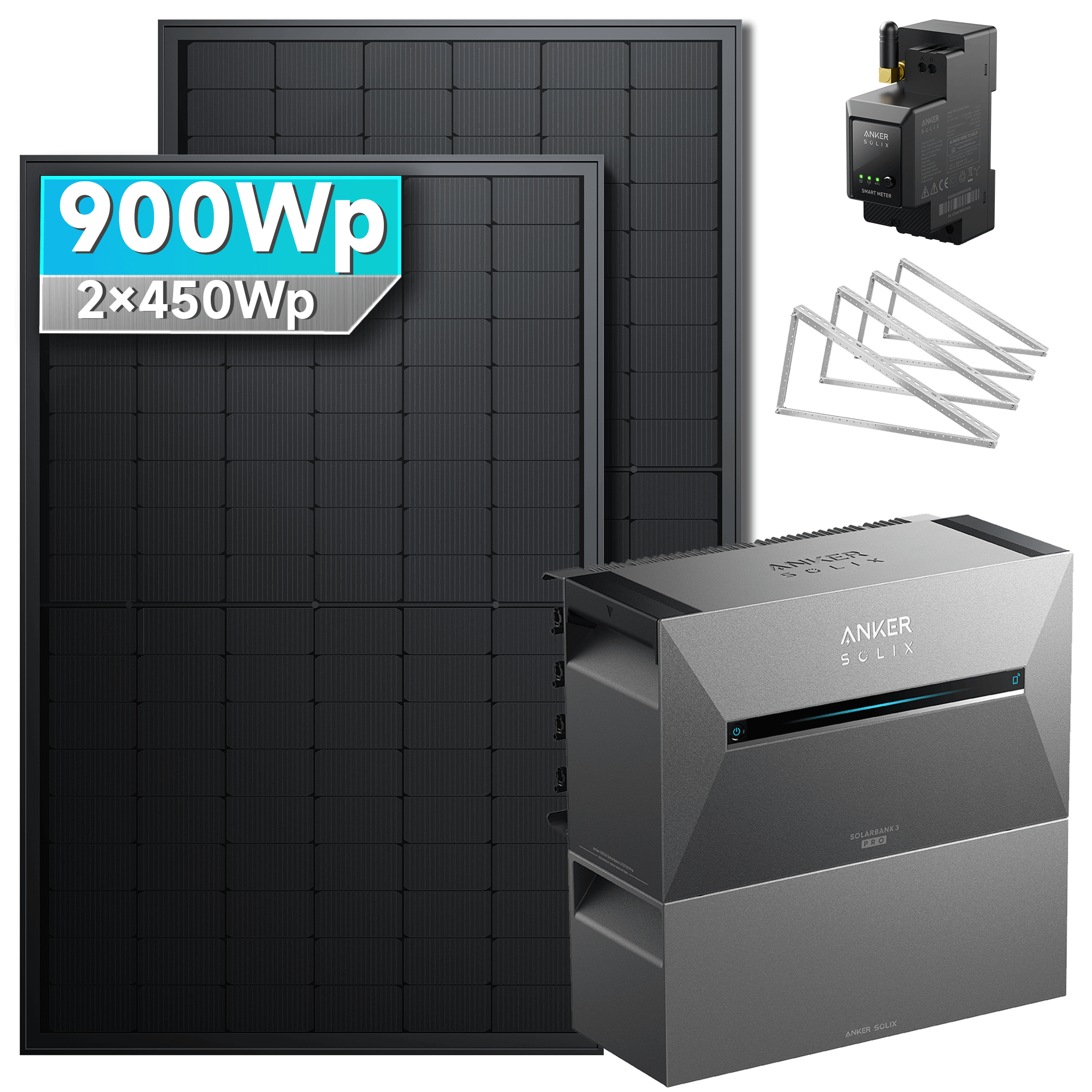 Anker SOLIX Solarbank 3 E2700 Pro Balkonkraftwerk speicher mit 450Wp Solarmodul und MC4 Solarkabel Set
