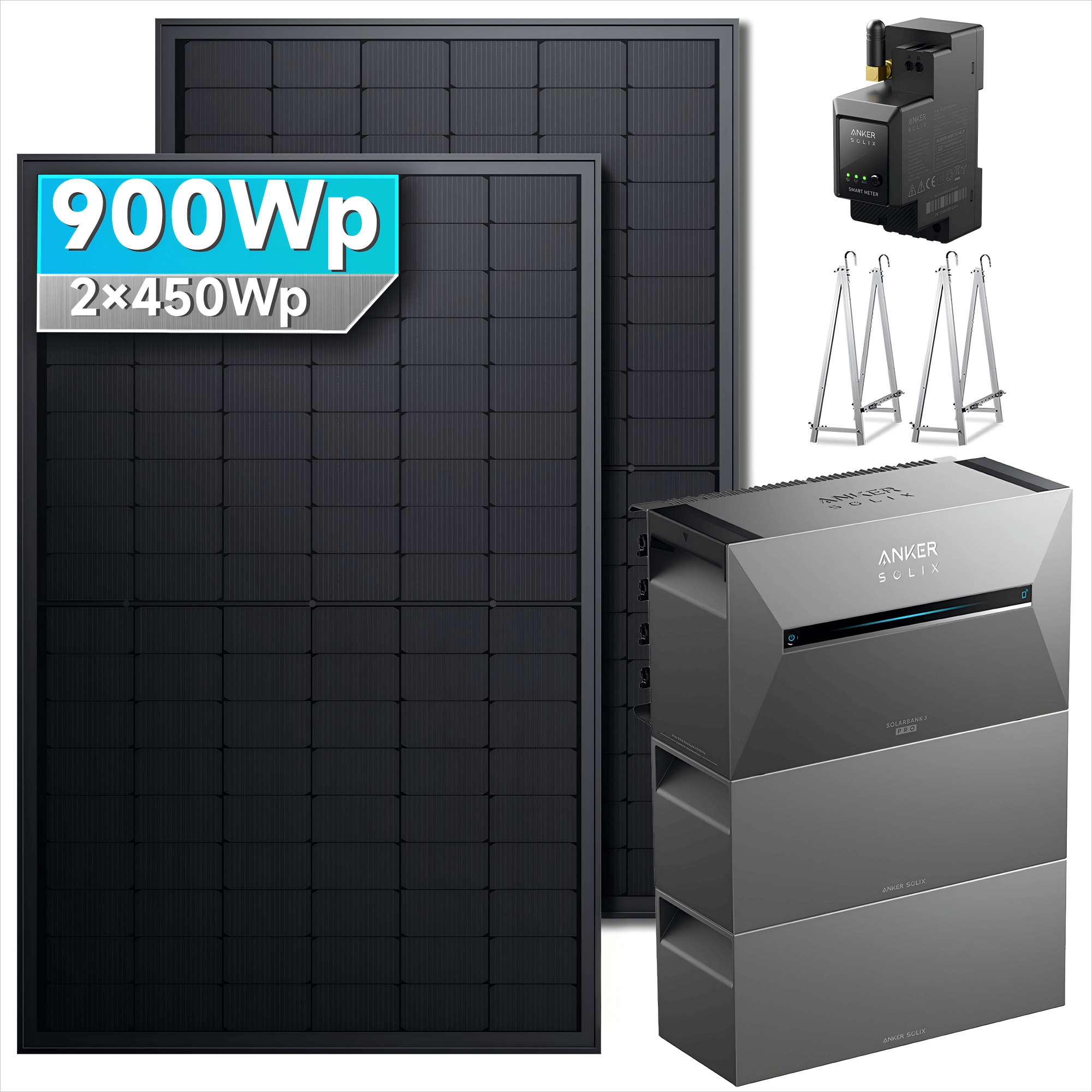Anker SOLIX Solarbank 3 E2700 Pro Balkonkraftwerk speicher mit 450Wp Solarmodul und MC4 Solarkabel Set