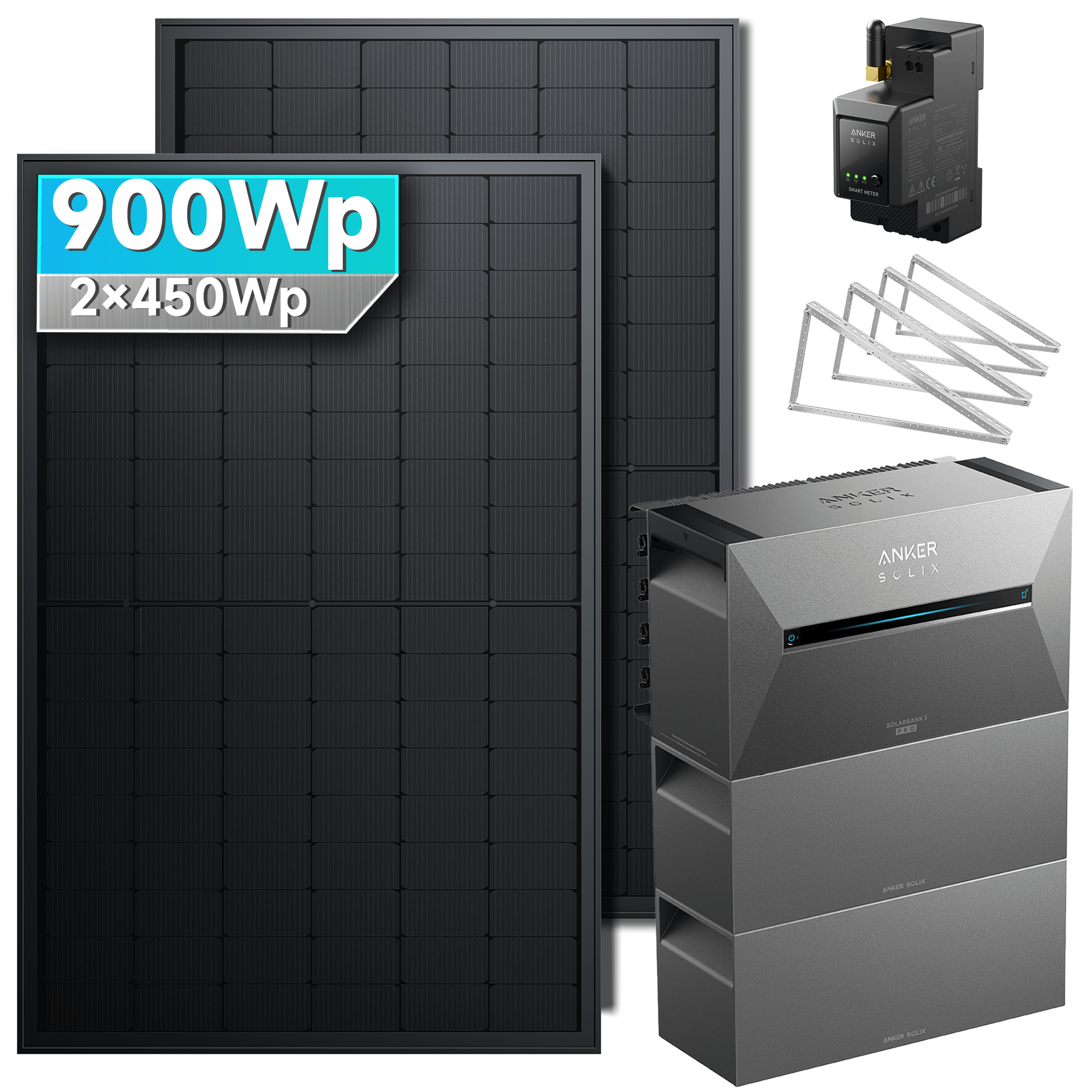 Anker SOLIX Solarbank 3 E2700 Pro Balkonkraftwerk speicher mit 450Wp Solarmodul und MC4 Solarkabel Set