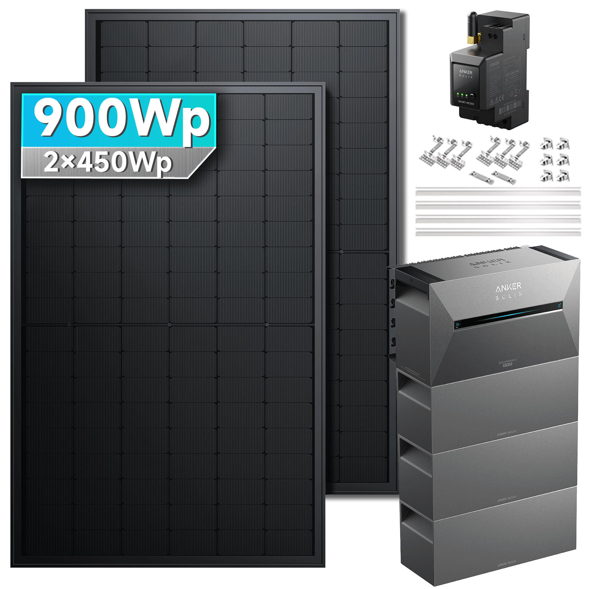 Anker SOLIX Solarbank 3 E2700 Pro Balkonkraftwerk speicher mit 450Wp Solarmodul und MC4 Solarkabel Set