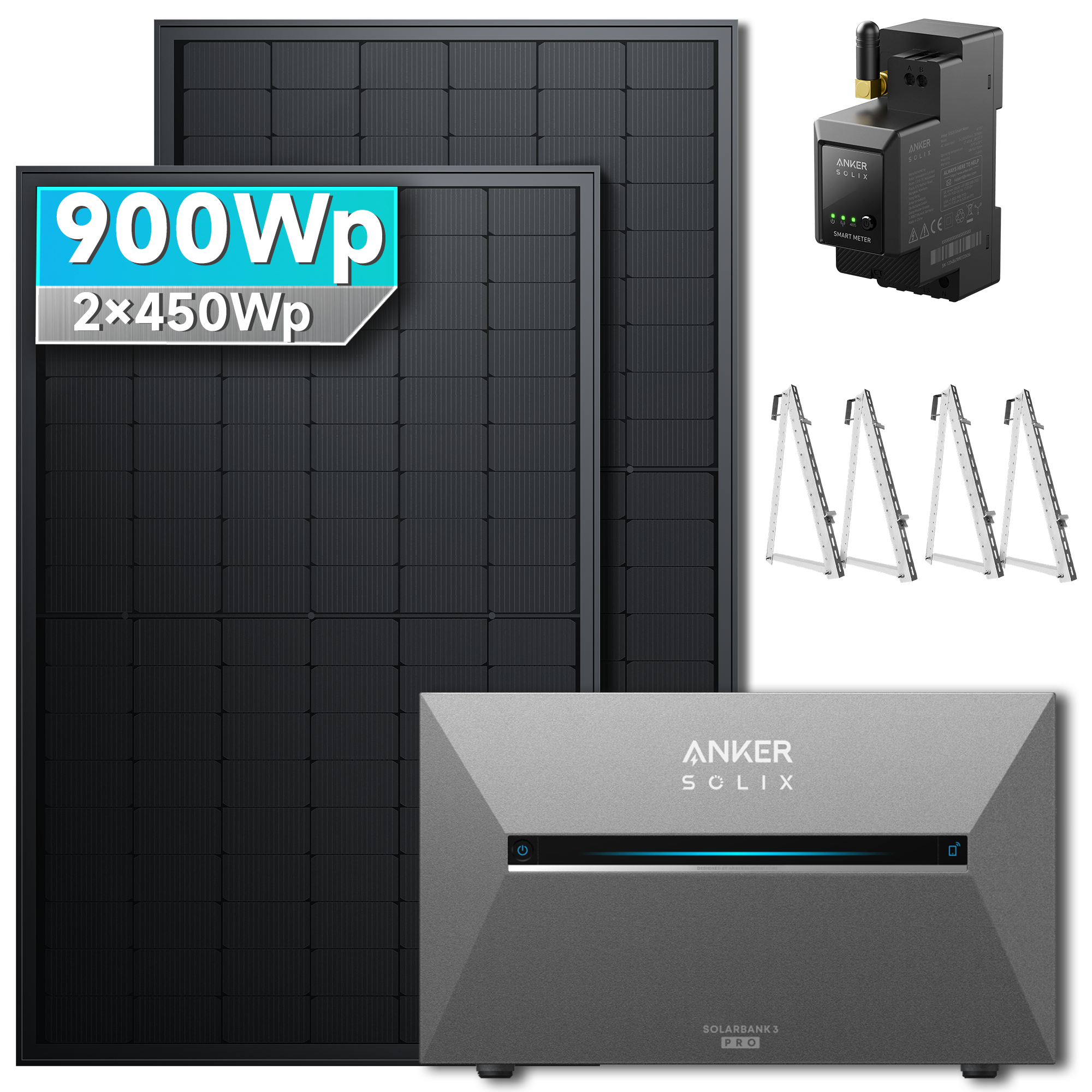 Anker SOLIX Solarbank 3 E2700 Pro Balkonkraftwerk Speicher mit 450Wp Solarmodul und MC4 Solarkabel Set
