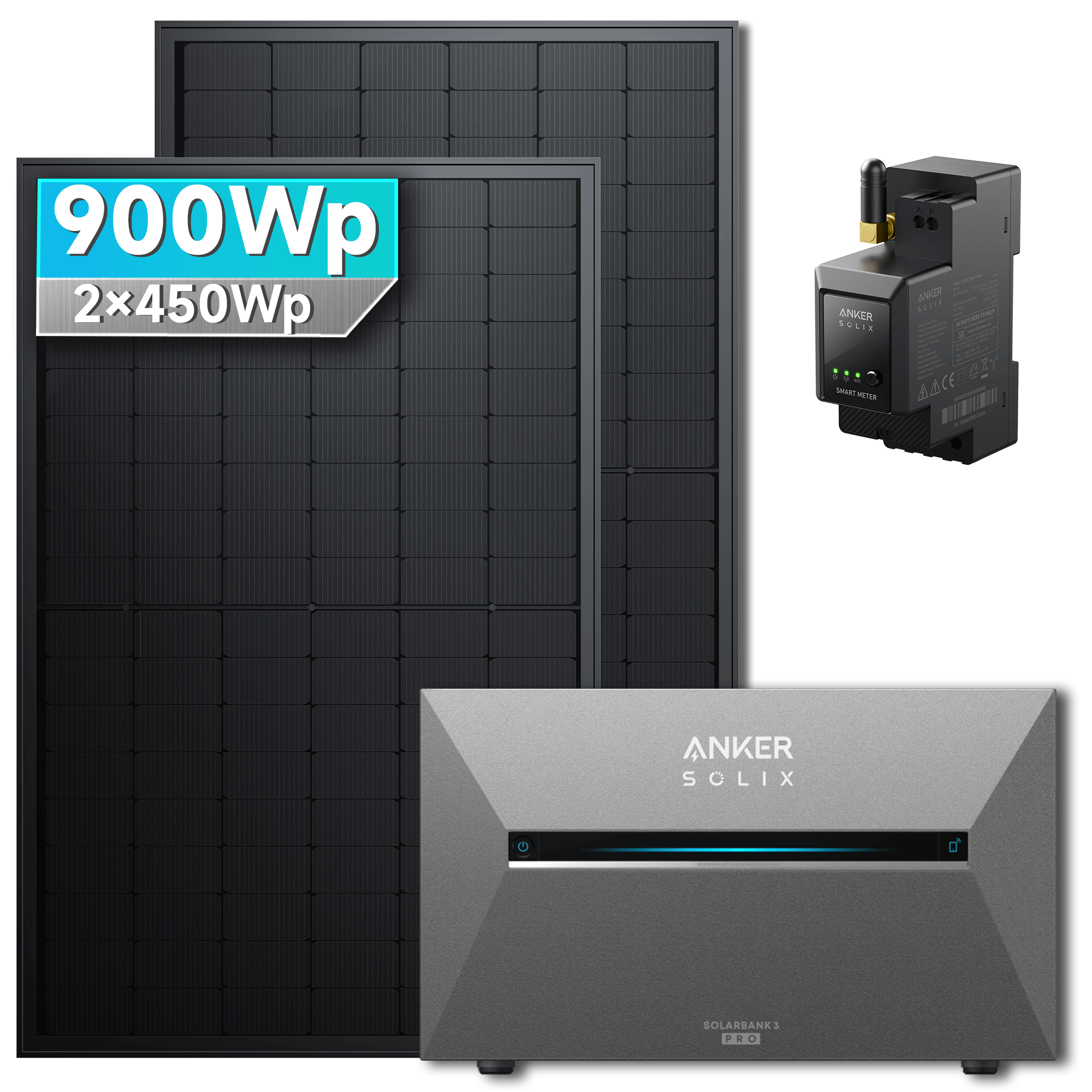 Anker Solix 900Wp Balkonkraftwerk Set: Ohne Erweiterungsakku/Ohne Halterung, mit N-Type 450Wp bifazialen Solarmodulen und TÜV-Zertifizierung.