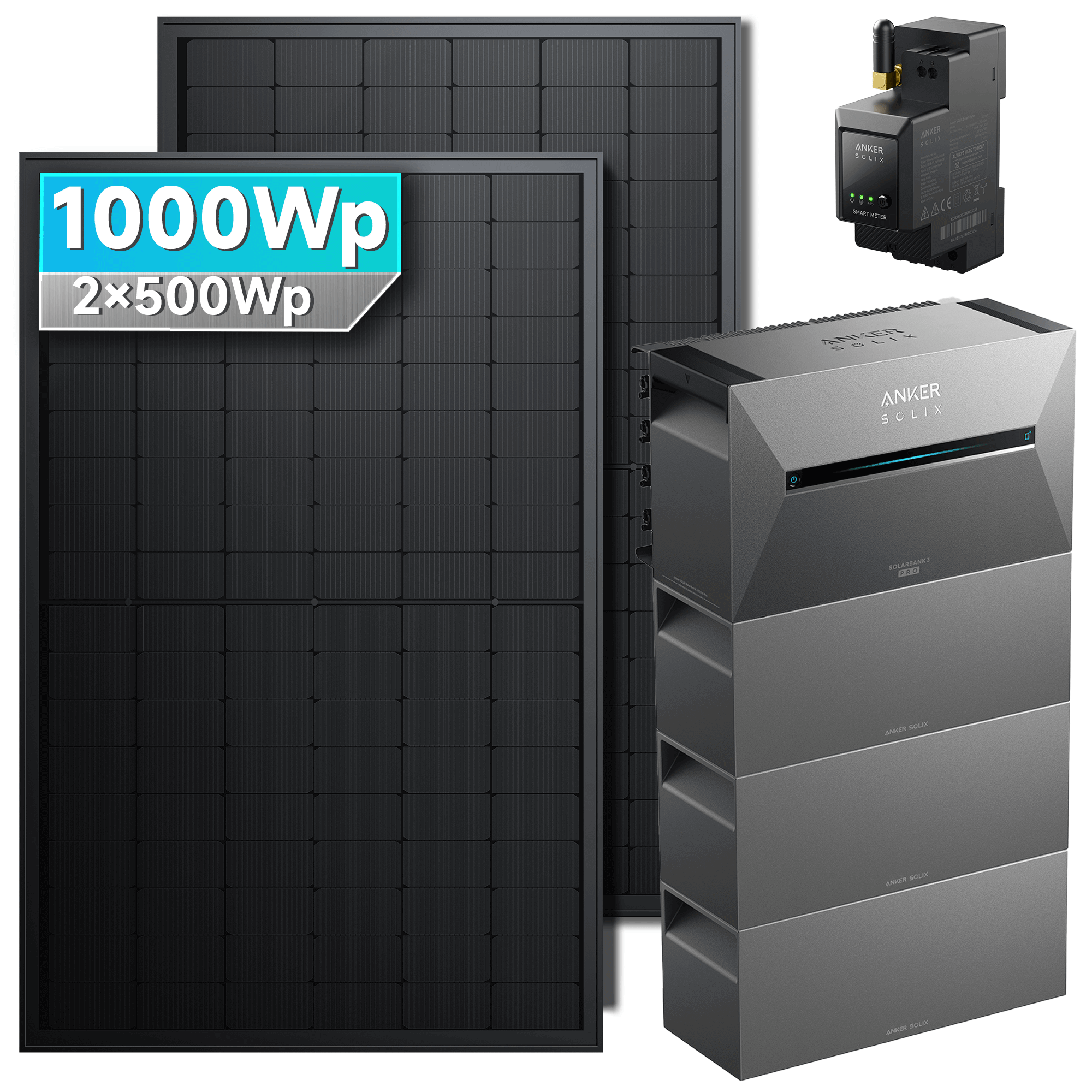 Anker SOLIX Solarbank 3 E2700 Pro with two 500W bifacial solar panels, high-efficiency energy solution, compact design.