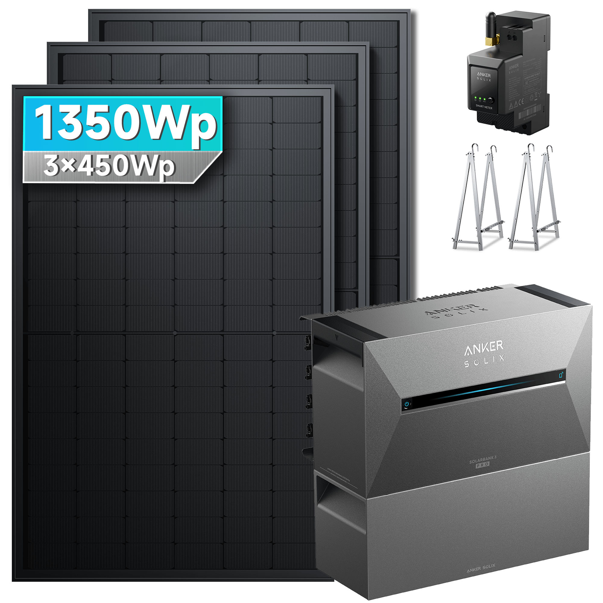 Anker SOLIX Solarbank 3 E2700 Pro Balkonkraftwerk speicher mit 450Wp Solarmodul und MC4 Solarkabel Set