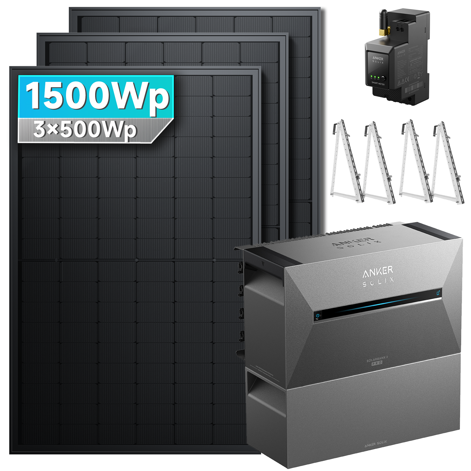 Anker Solix 1500Wp PV-Anlage mit 1x BP2700 Speicher und Balkon-Geländer-Halterung.