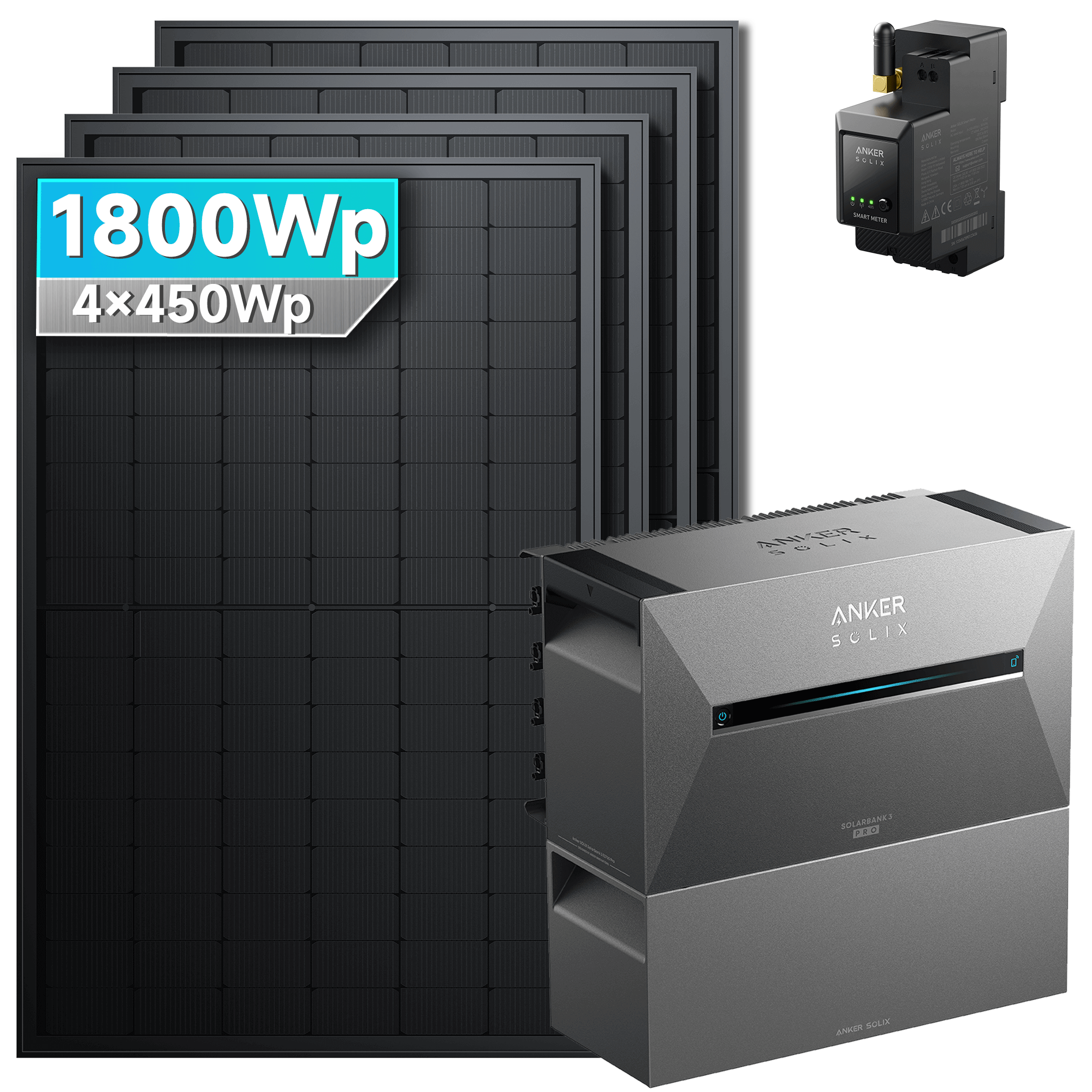 Anker Solix 1800Wp Solarsystem: Mit 1x BP2700 Speicher/Ohne Halterung, mit N-Type 450Wp bifazialen Solarmodulen und TÜV-Zertifizierung.