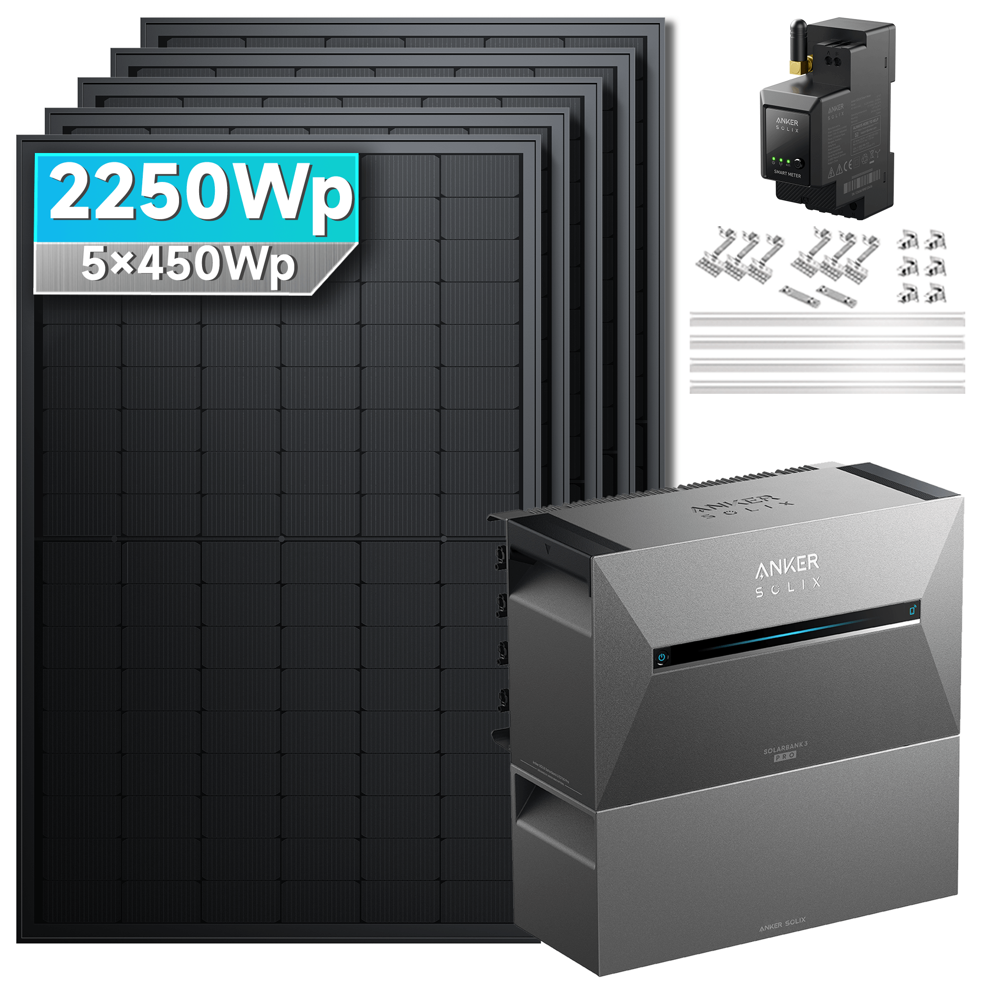 Anker SOLIX Solarbank 3 E2700 Pro Balkonkraftwerk speicher mit 450Wp Solarmodul und MC4 Solarkabel Set
