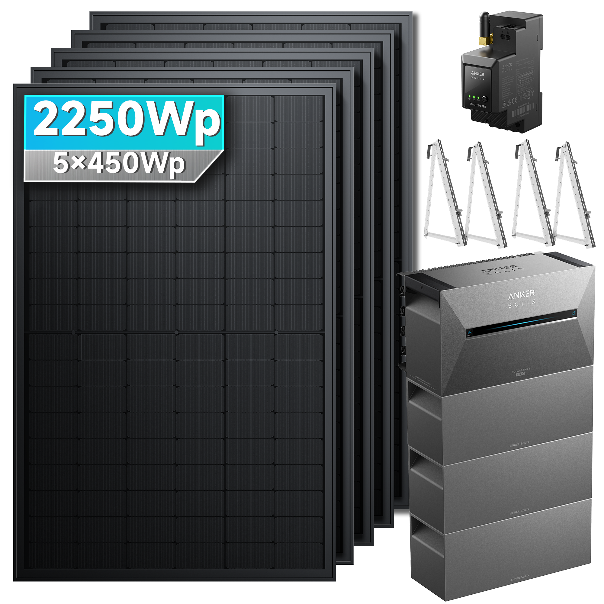 Anker SOLIX Solarbank 3 E2700 Pro Balkonkraftwerk Speicher mit 450Wp Solarmodul und MC4 Solarkabel Set