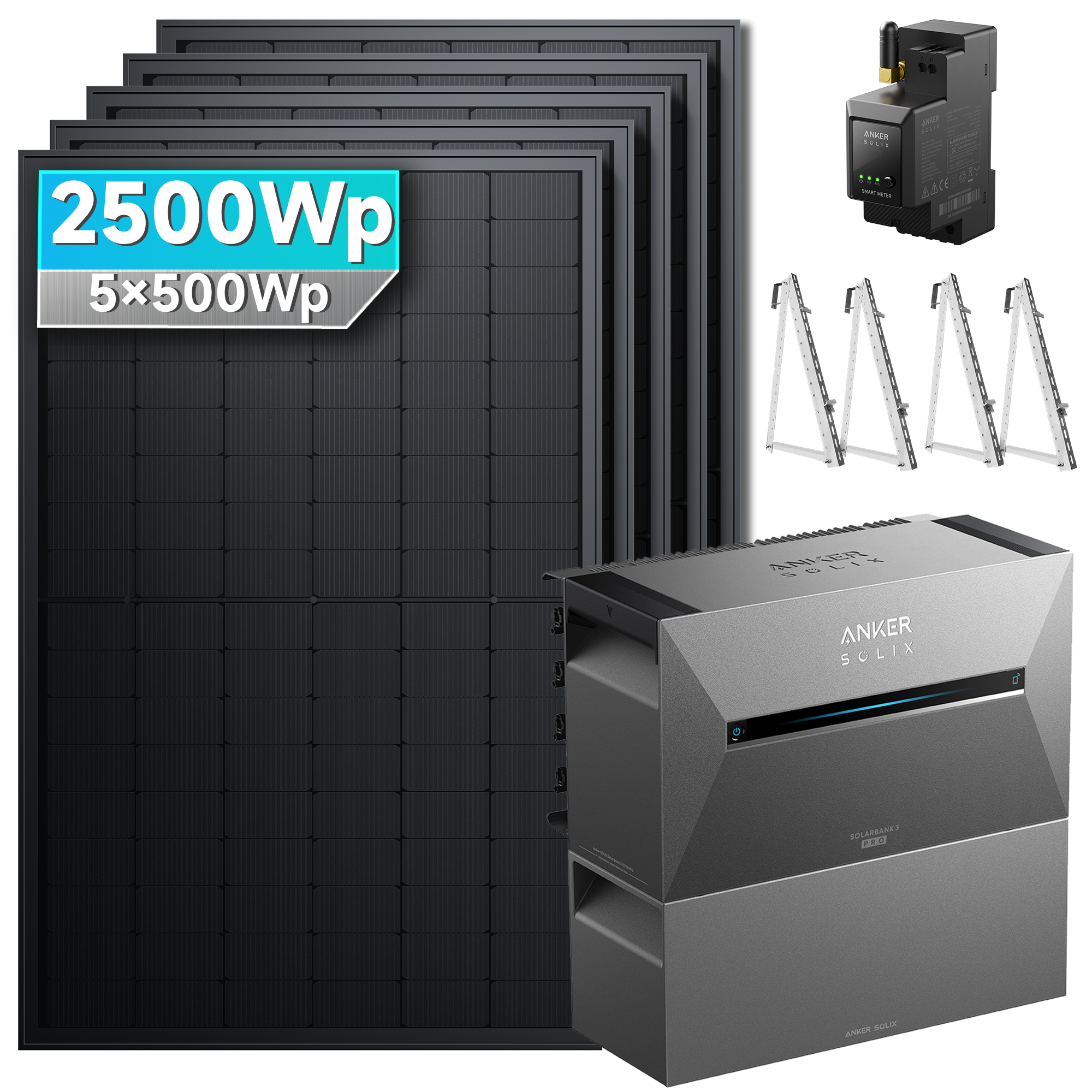 Anker Solix 2500Wp PV-Anlage mit 1x BP2700 Speicher und Balkon-Geländer-Halterung.