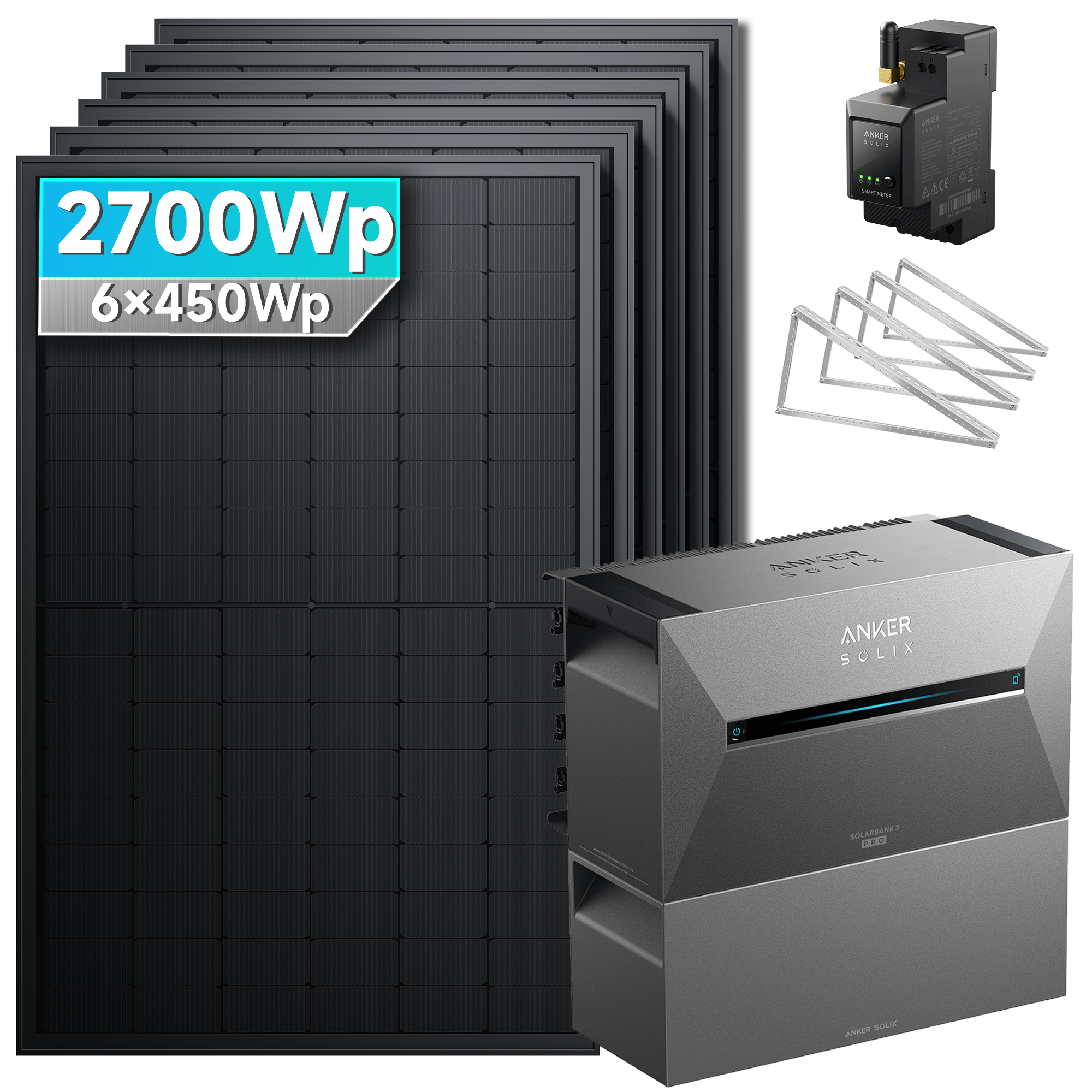 Anker SOLIX Solarbank 3 E2700 Pro Balkonkraftwerk speicher mit 450Wp Solarmodul und MC4 Solarkabel Set