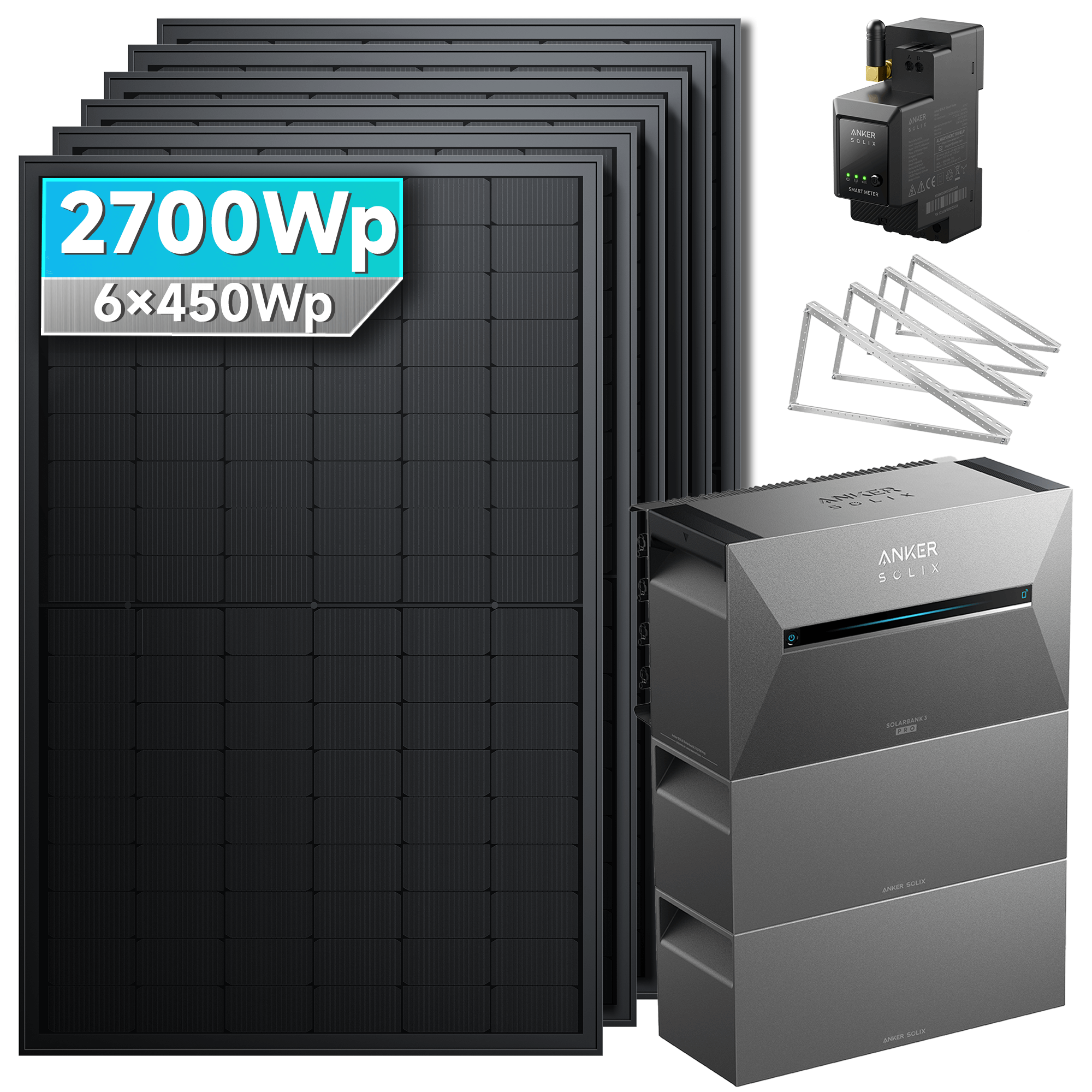 Anker SOLIX Solarbank 3 E2700 Pro Balkonkraftwerk speicher mit 450Wp Solarmodul und MC4 Solarkabel Set