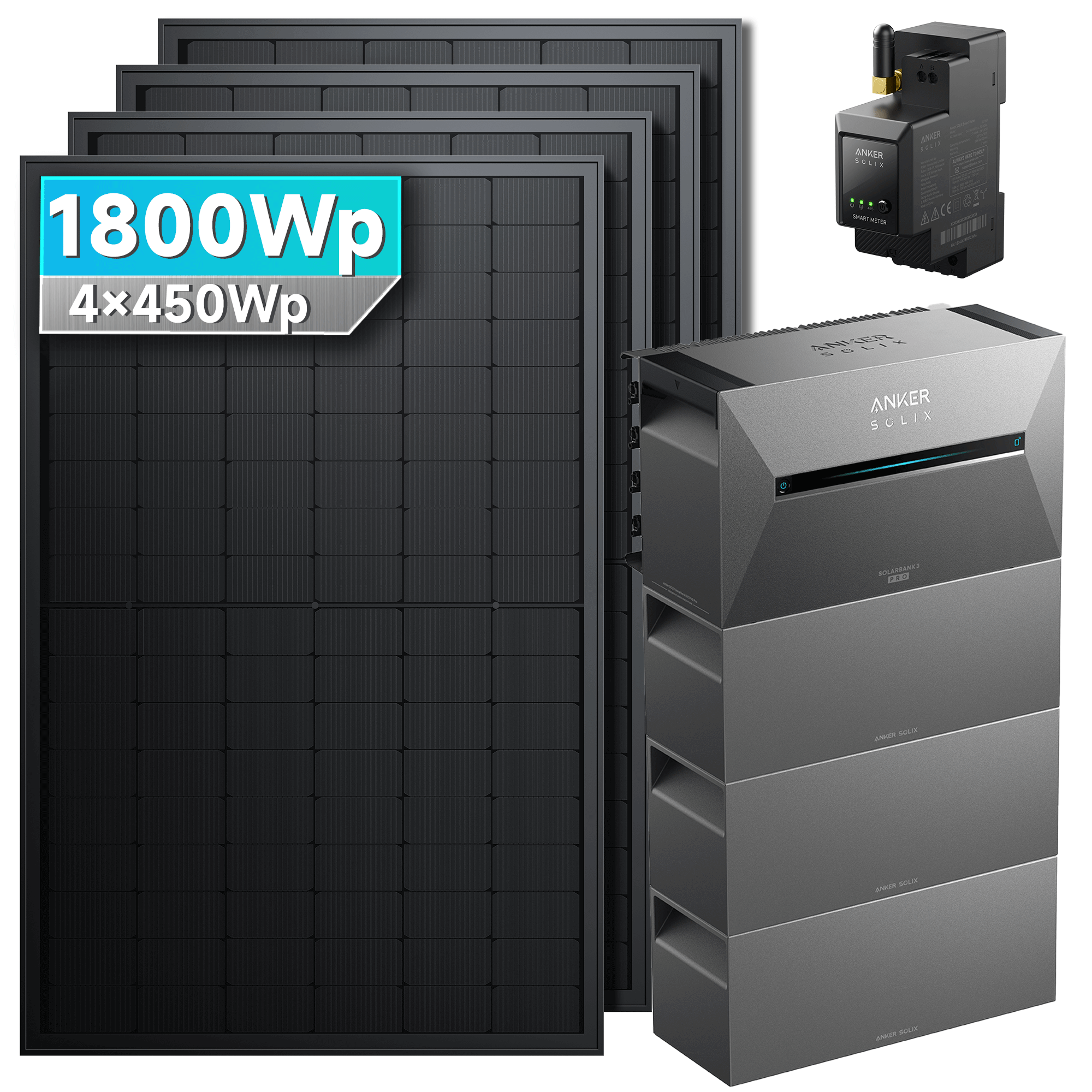 Anker SOLIX Solarbank 3 E2700 Pro Balkonkraftwerk speicher mit 450Wp Solarmodul und MC4 Solarkabel Set