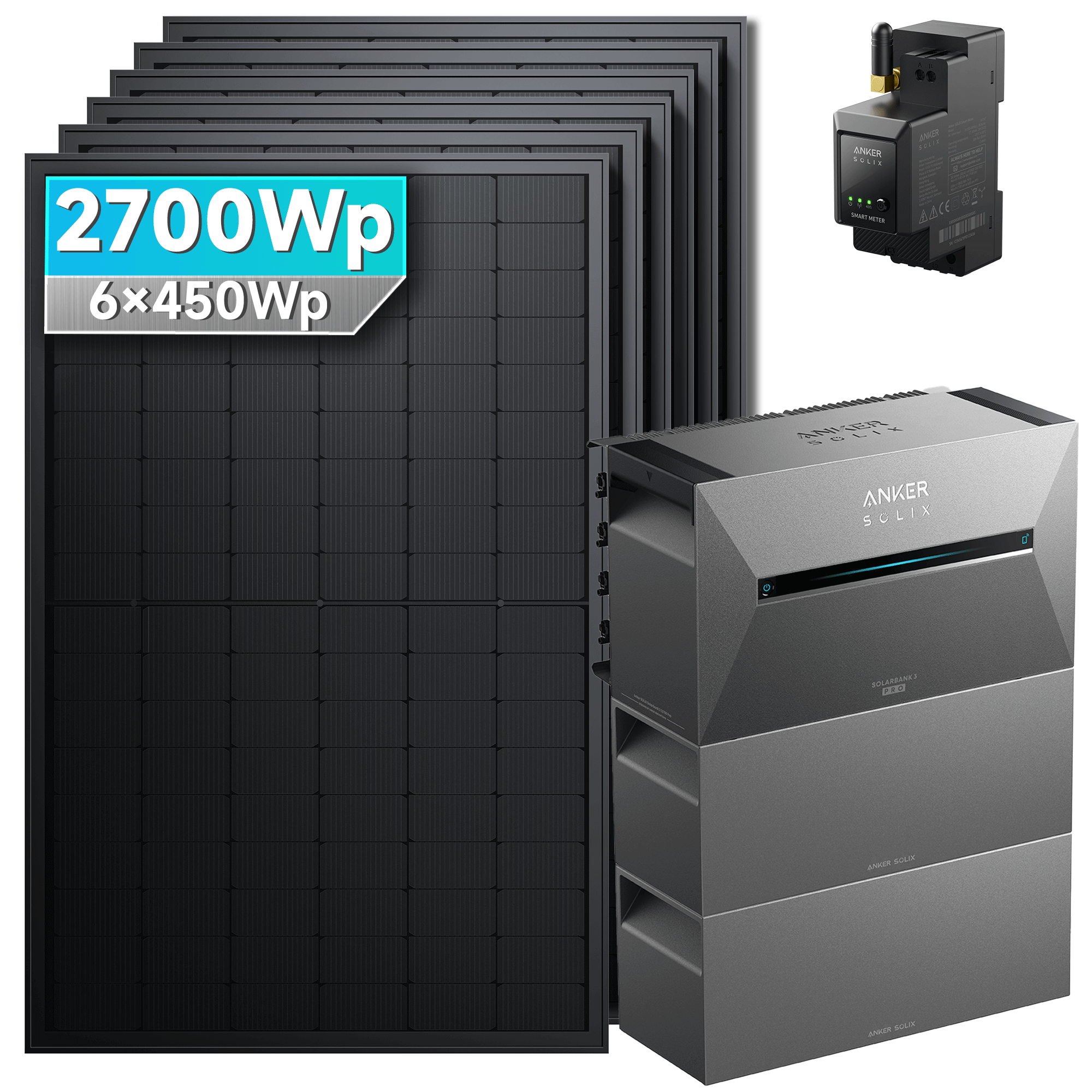Anker Solix 2700Wp Hochleistungssystem: Mit 2x BP2700 Erweiterungsakku/Ohne Halterung, mit N-Type 450Wp bifazialen Solarmodulen und TÜV-Zertifizierung.