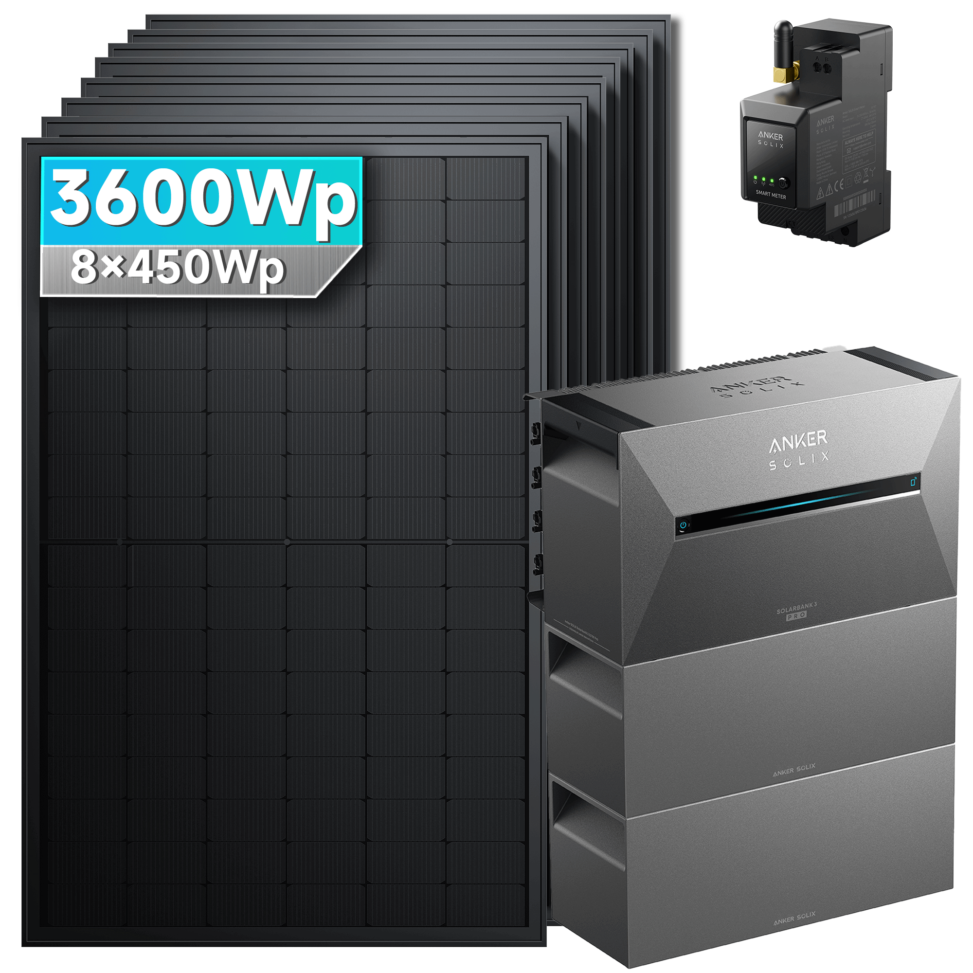 Anker SOLIX Solarbank 3 E2700 Pro Balkonkraftwerk speicher mit 450Wp Solarmodul und MC4 Solarkabel Set