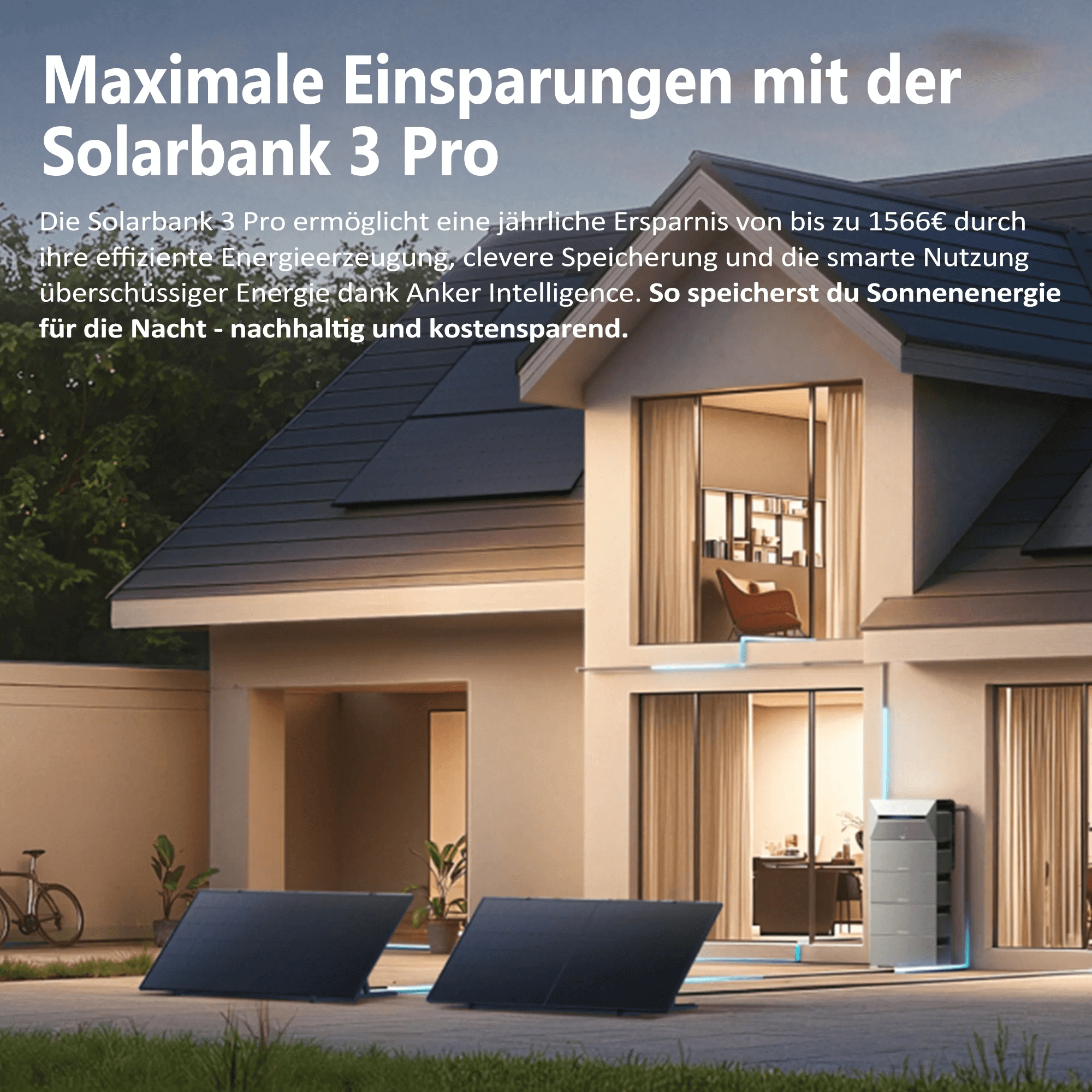 Anker SOLIX Solarbank 3 E2700 Pro mit Power Dock, Balkonkraftwerk speicher mit 500W Solarmodul und MC4 Solarkabel Set
