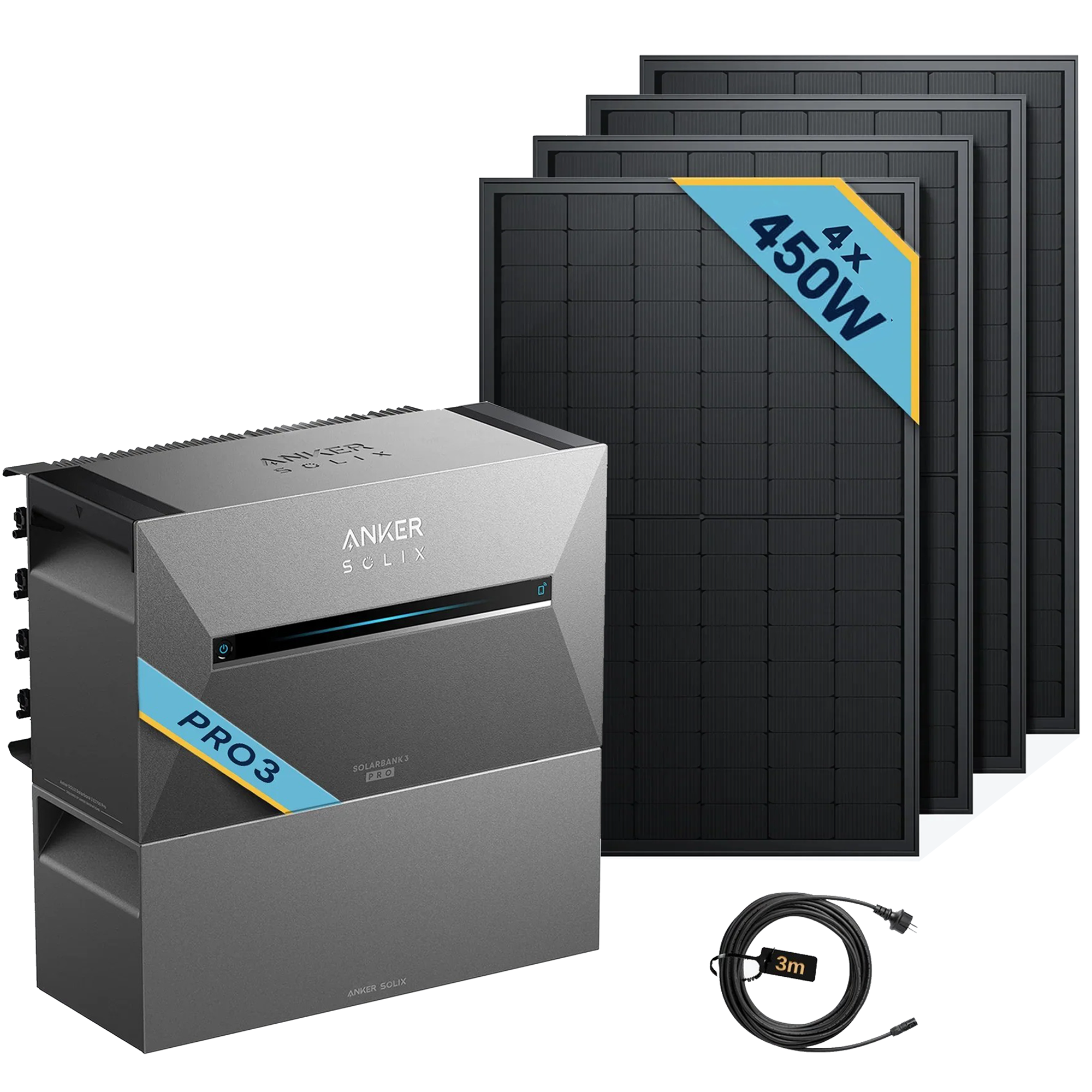 Anker SOLIX Solarbank 3 E2700 Pro Balkonkraftwerk speicher mit 450Wp Solarmodul Basic-Set image with 4 solar panels