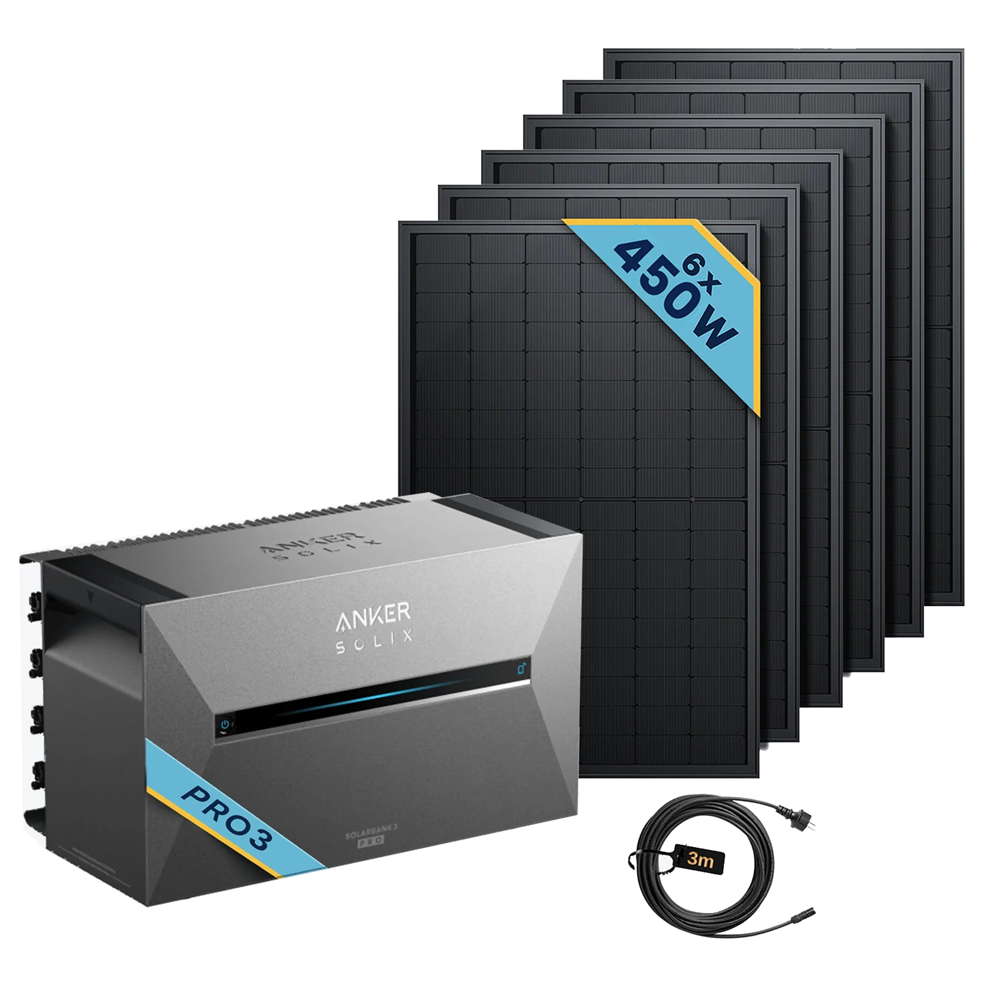Anker SOLIX Solarbank 3 E2700 Pro Balkonkraftwerk speicher mit 450Wp Solarmodul Basic-Set image showing the solar setup.