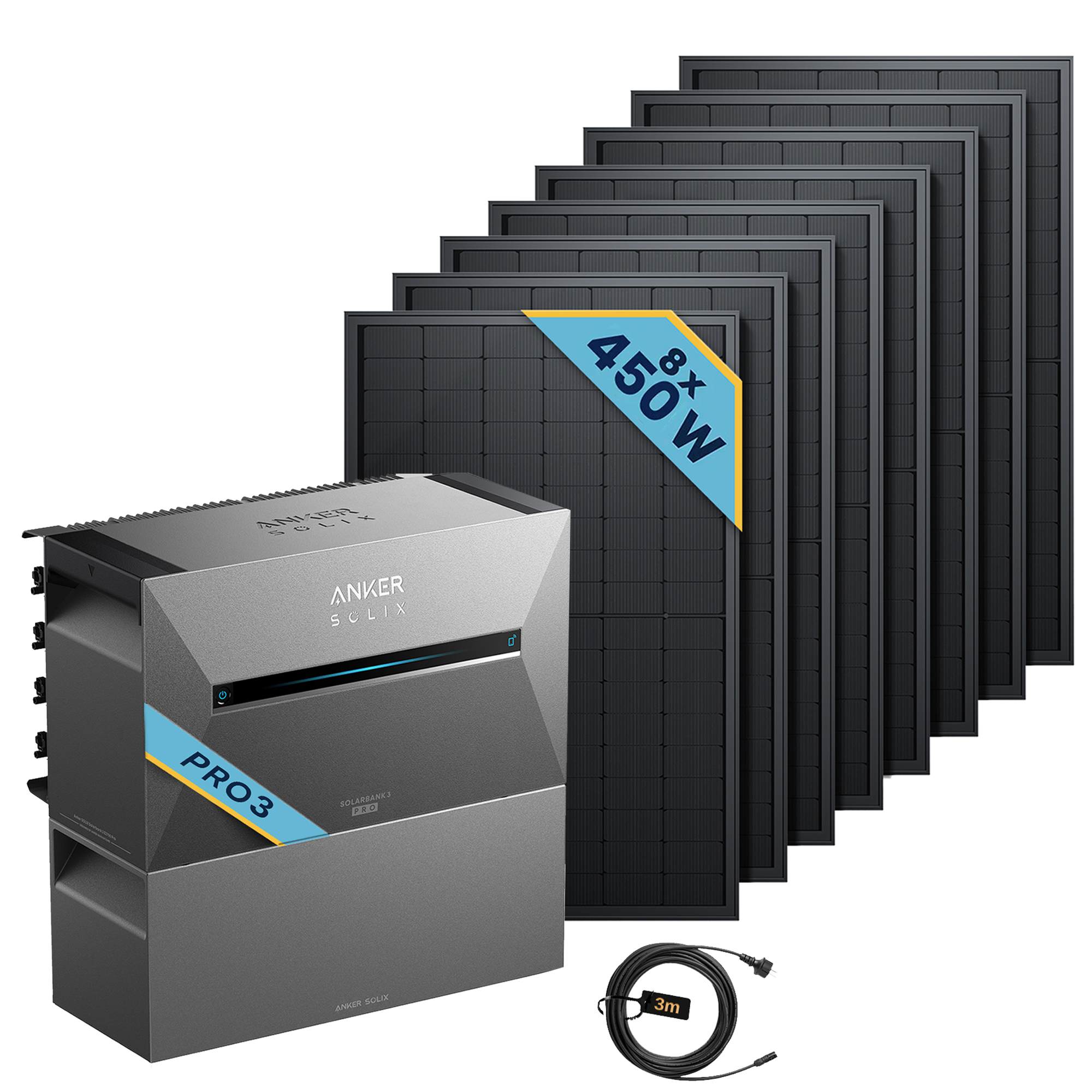 Anker SOLIX Solarbank 3 E2700 Pro Balkonkraftwerk speicher mit 450Wp Solarmodul Basic-Set inklusive 8 Solarpanels