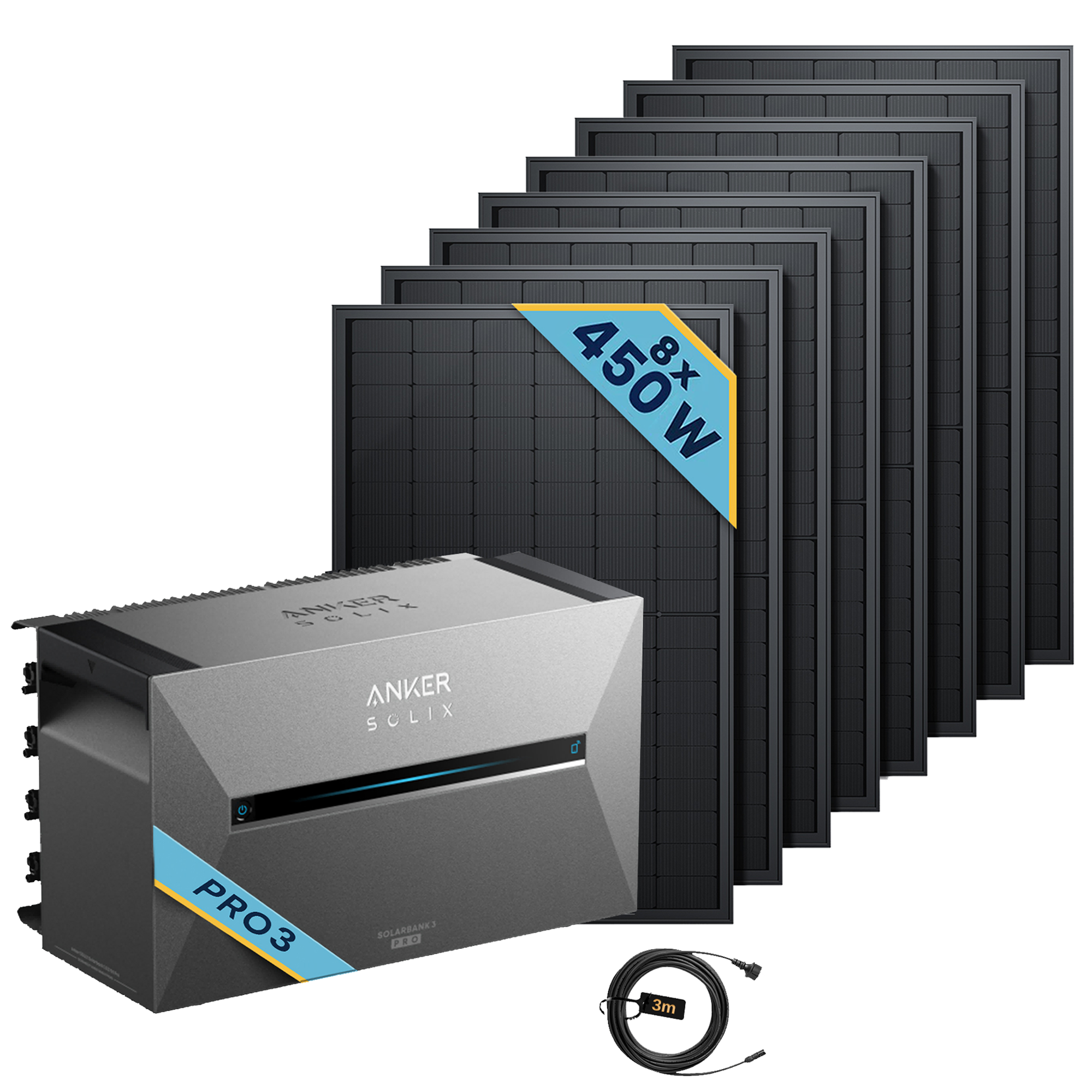 Anker SOLIX Solarbank 3 E2700 Pro Balkonkraftwerk speicher mit 450Wp Solarmodul Basic-Set mit 8 Solarpanelen