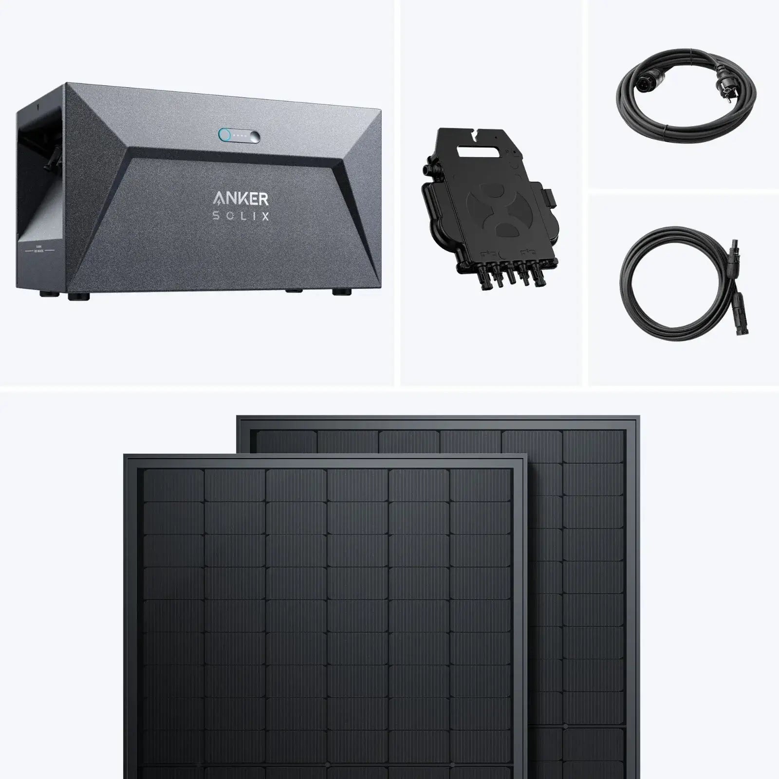 SolarMars Balkonkraftwerk mit Speicher Anker SOLIX Solarbank E1600 800W EZ1 Komplettset mit Solarmodulen und Zubehör.