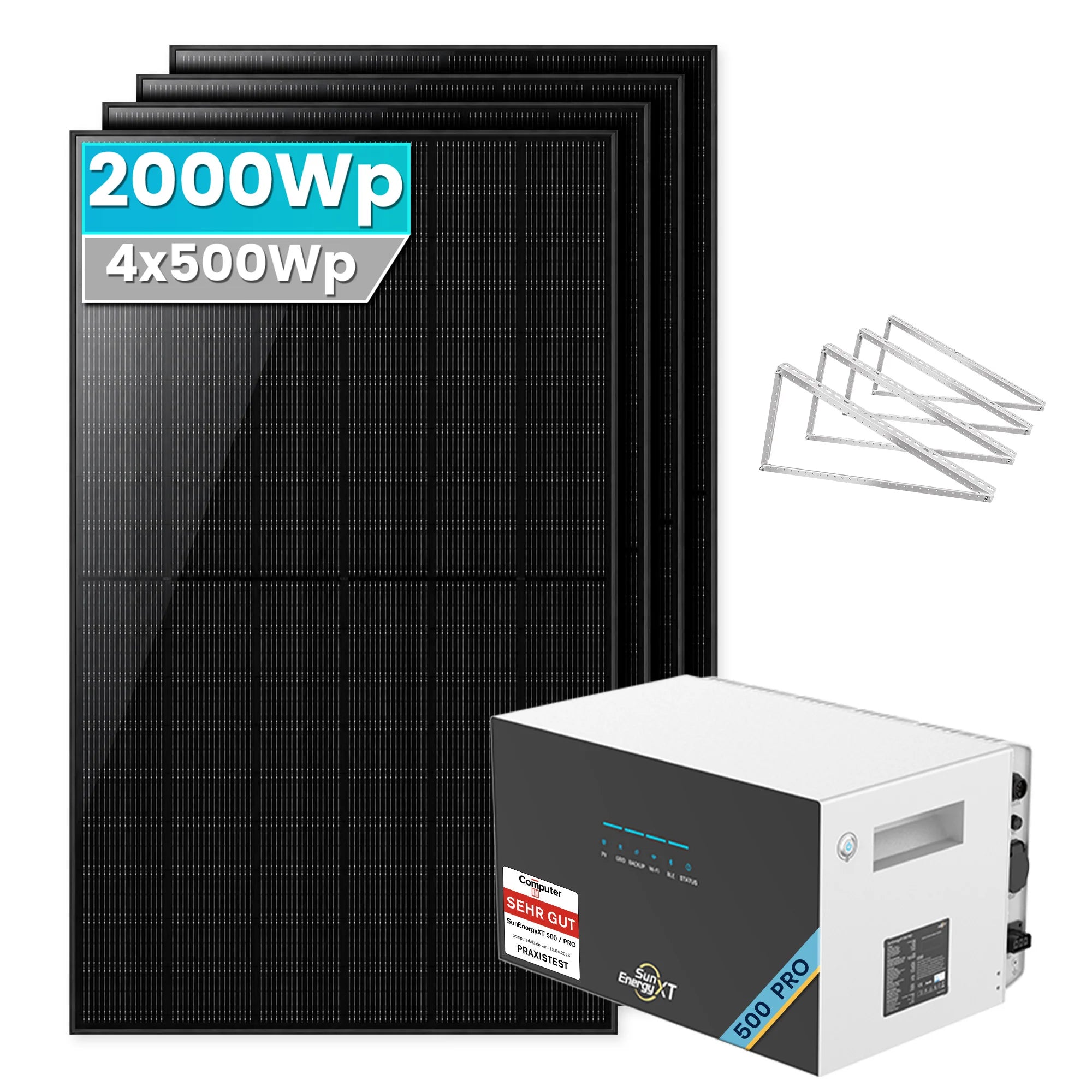 SunEnergyXT 500 Pro Balkonkraftwerk mit Speicher 2000W Flachdach halterung Set