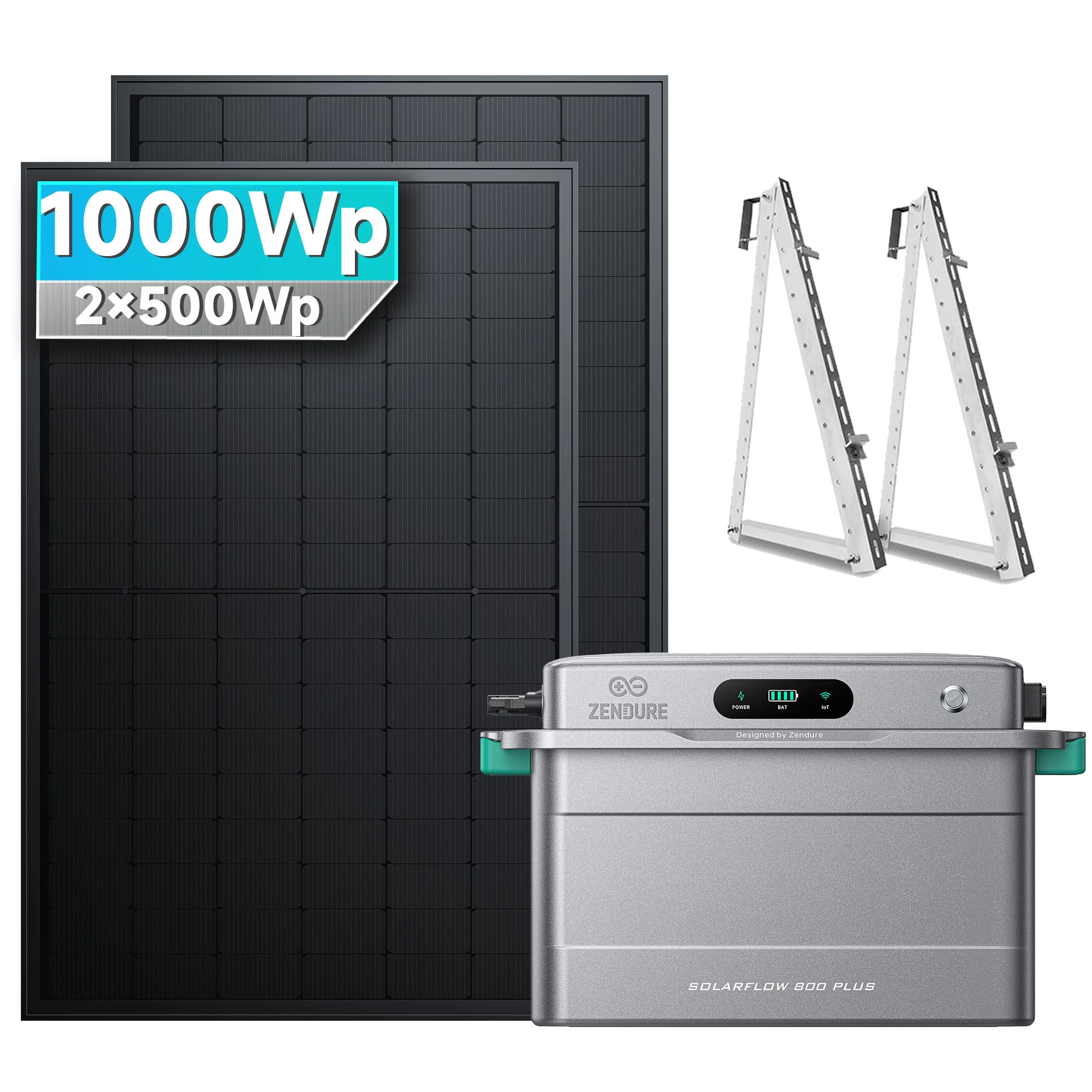 Zendure SolarFlow 800 Plus Balkonkraftwerk Speicher Set mit 1000Wp PV-Modulen und Schrägdach-Halterung