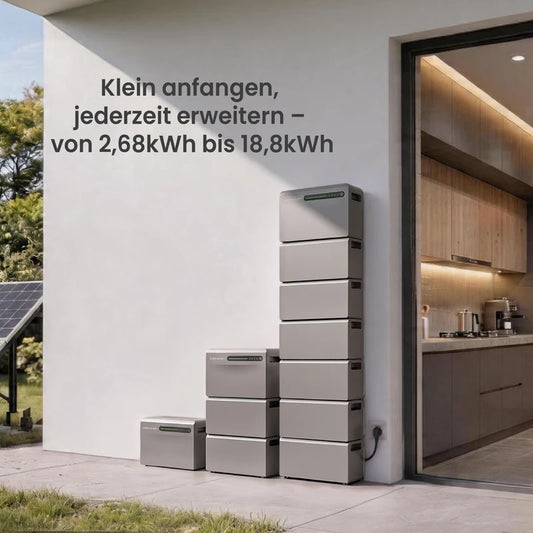 Sigenergy SigenMate 2700 Ultra Speicher mit erweiterbaren Speichermöglichkeiten von 2,68kWh bis 18,8kWh.