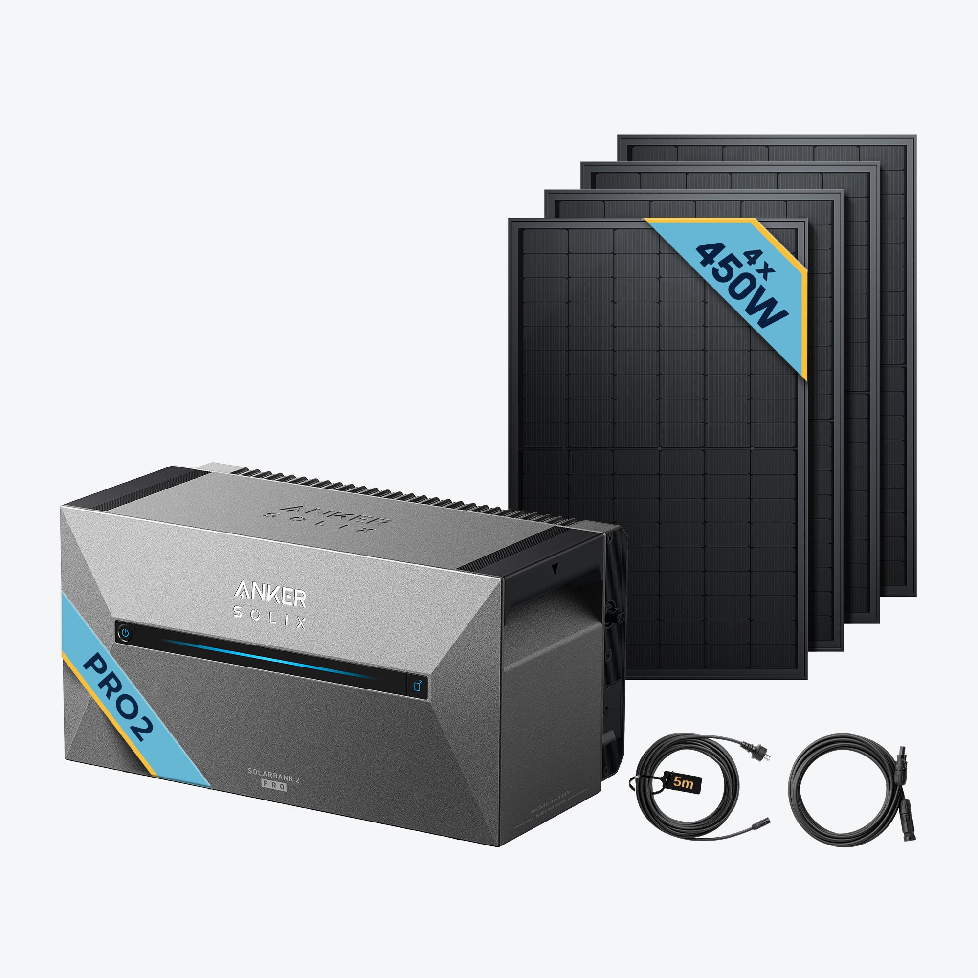 Anker SOLIX Solarbank 2 E1600 Pro Balkonkraftwerk speicher mit 450Wp Solarmodul Basic-Set, 4 Solarmodule, 450W