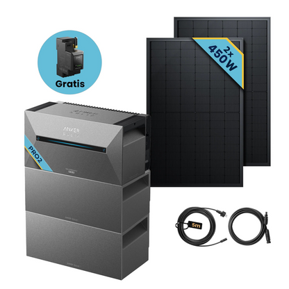 Anker SOLIX Solarbank 2 E1600 Pro Balkonkraftwerk speicher mit 450Wp Solarmodul und MC4 Solarkabel Set